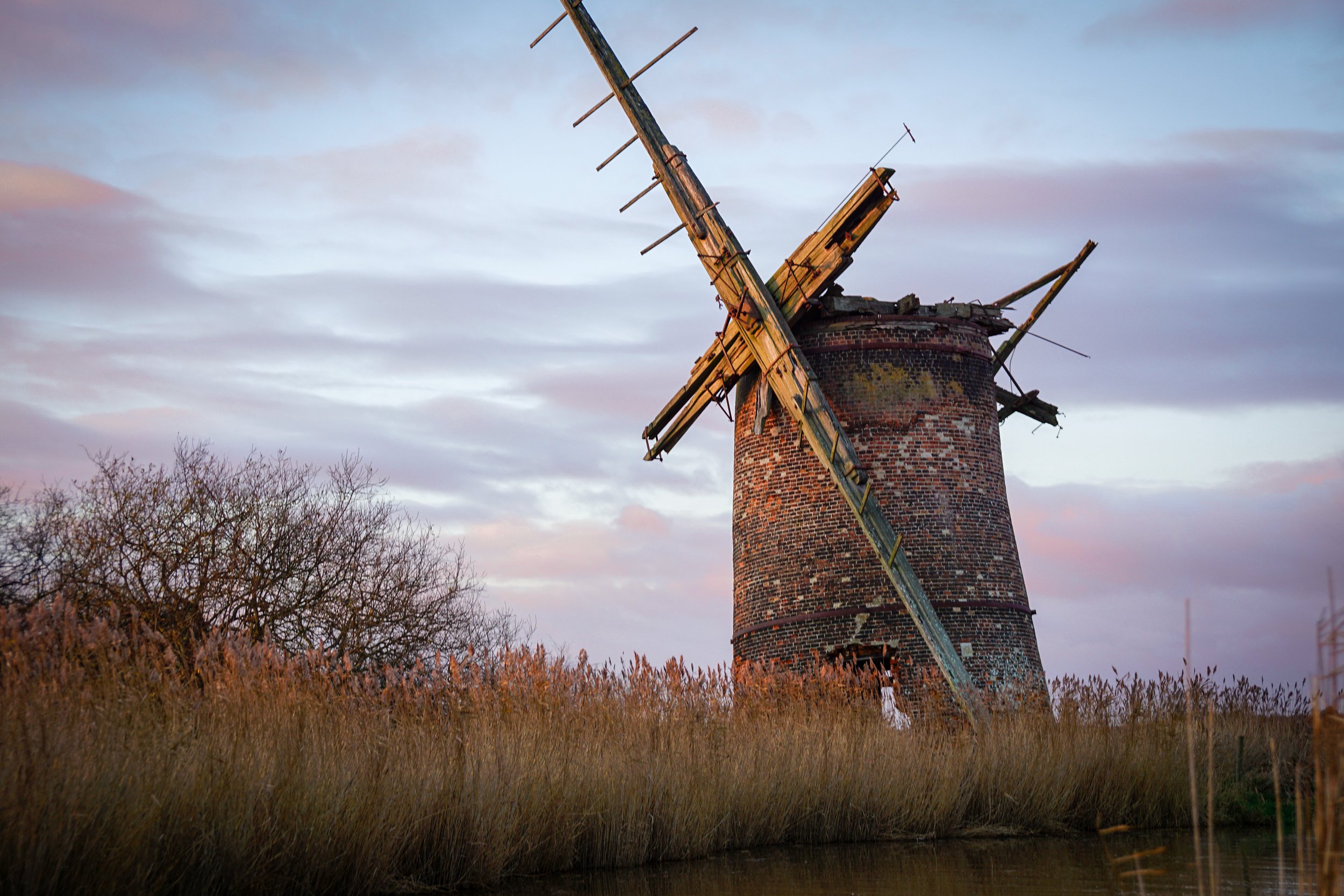 Brograve Mill on the Norfolk Broads, long associated with the devil, and one of whose operators was said to be a necromancer. Sea Palling, Norfolk.
