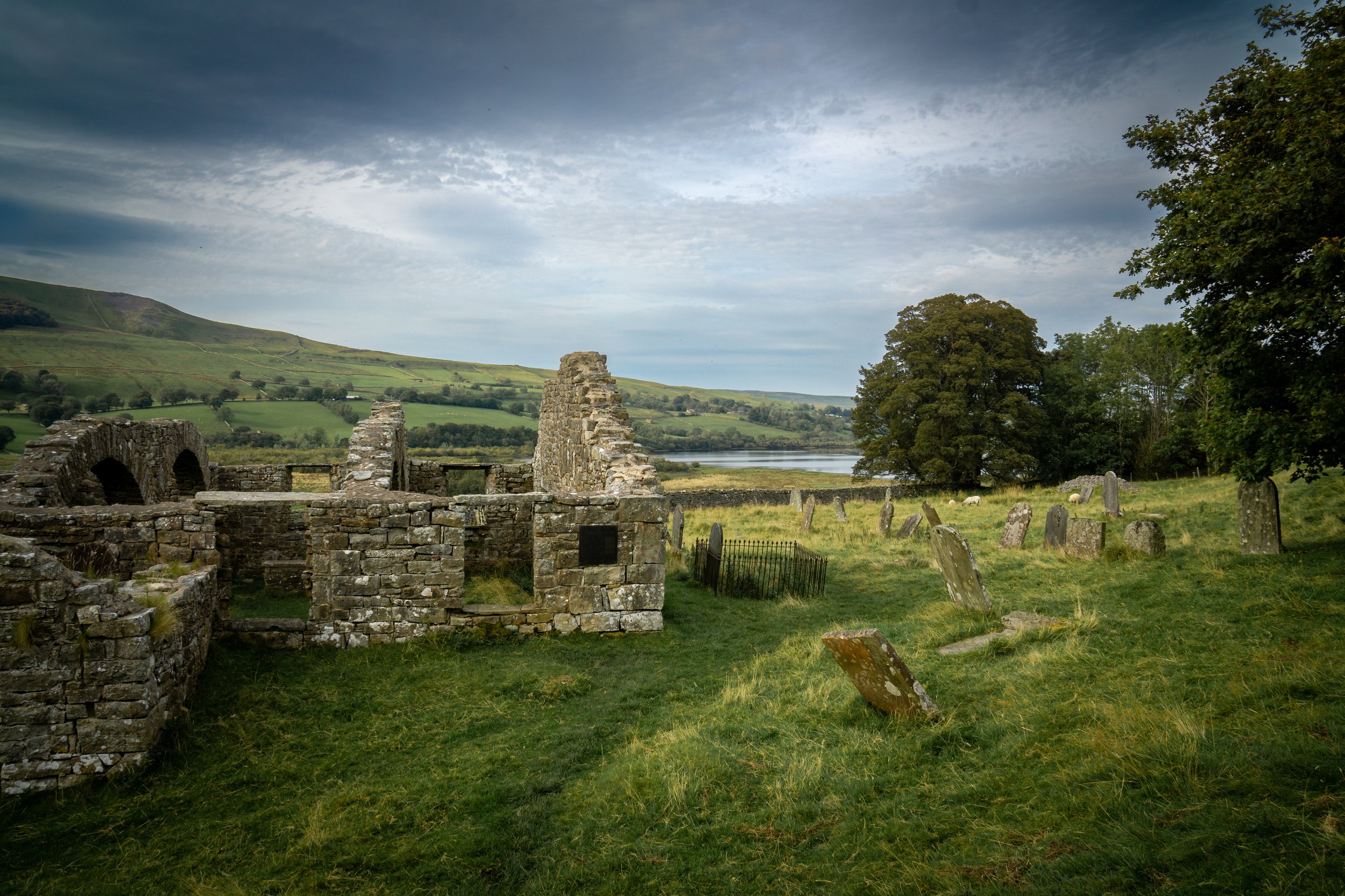 Lake Semerwater, site of a lost village drowned after being cursed by a vengeful beggar who was refused alms. North Yorkshire.
