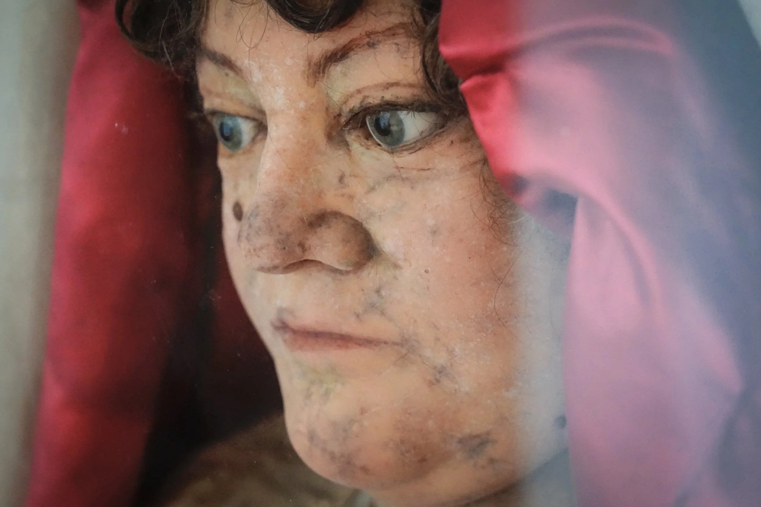 Wax effigy of Sarah Hare, made in accordance with her wishes following her death in 1744. Holy Trinity, Stow Bardolph, Norfolk.