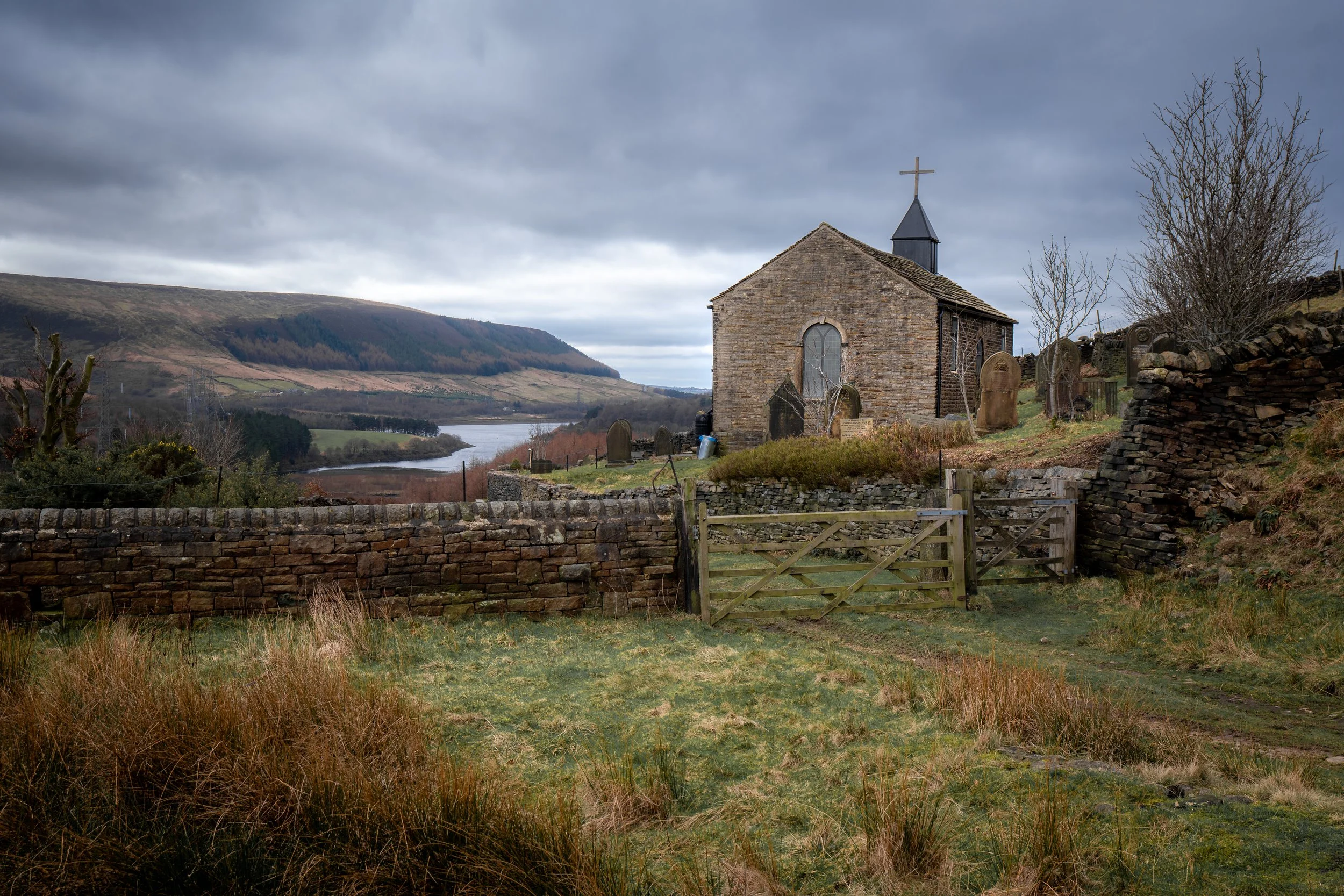 The chapel of St James in the brooding and notorious Longendale Valley, a small church with a troubled history. Woodhead, Derbyshire.