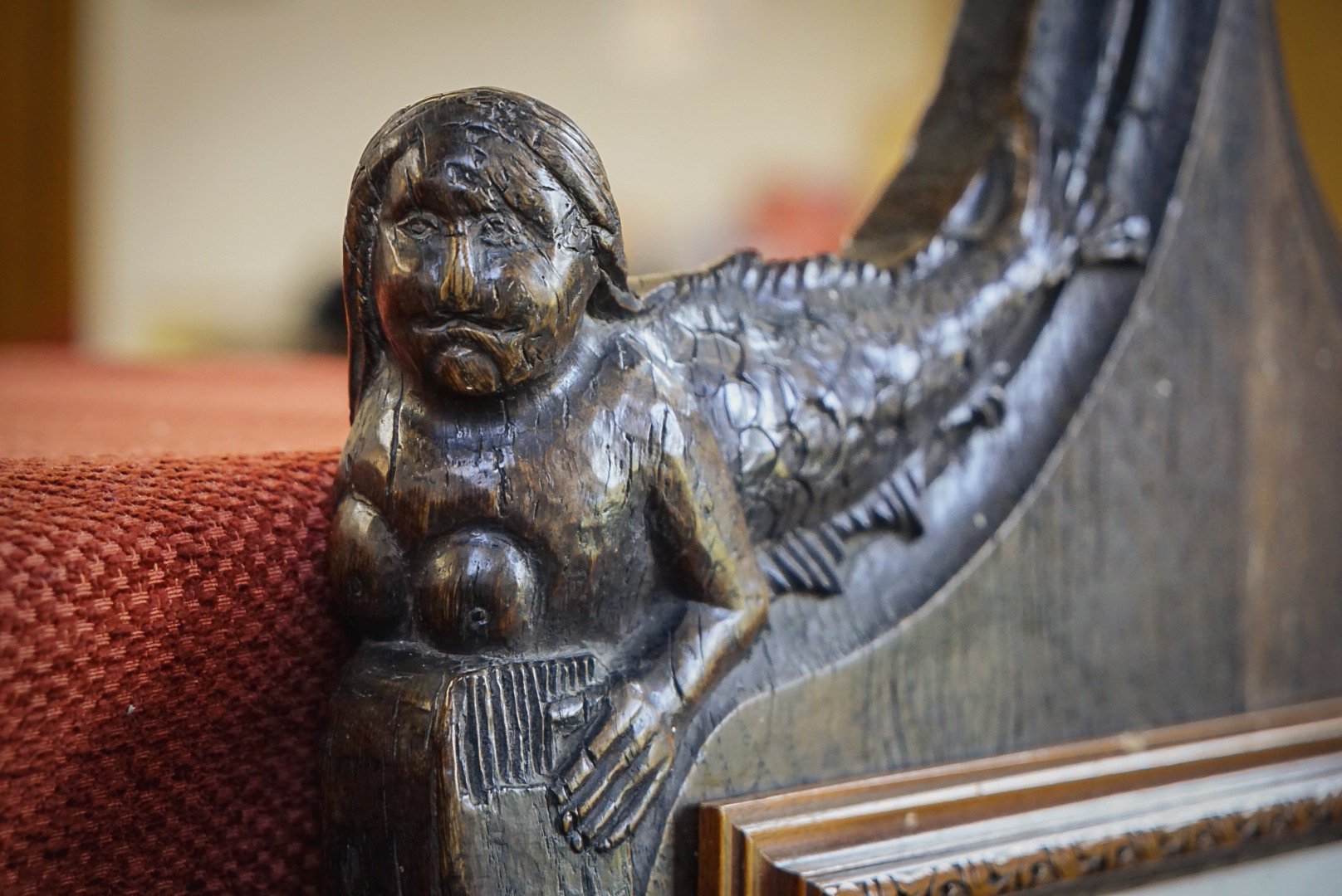 The fifteenth-century Sheringham mermaid. All Saints, Upper Sheringham, Norfolk.