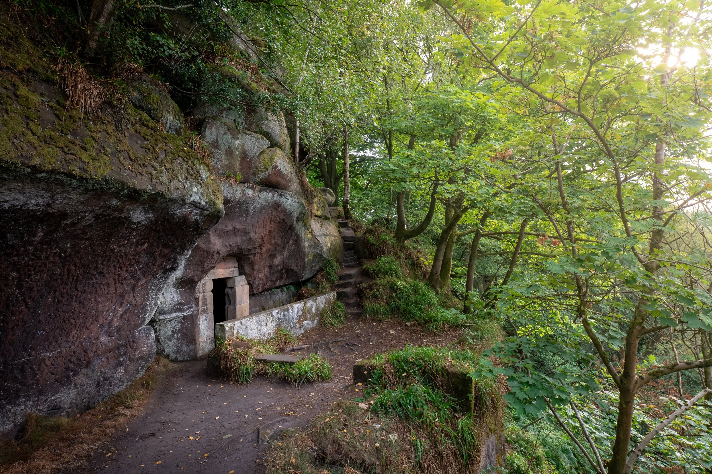 Rowtor Rocks, a gritstone mound grotto-ified in the seventeenth century by unconventional clergyman Thomas Eyre. Birchover, Derbyshire.