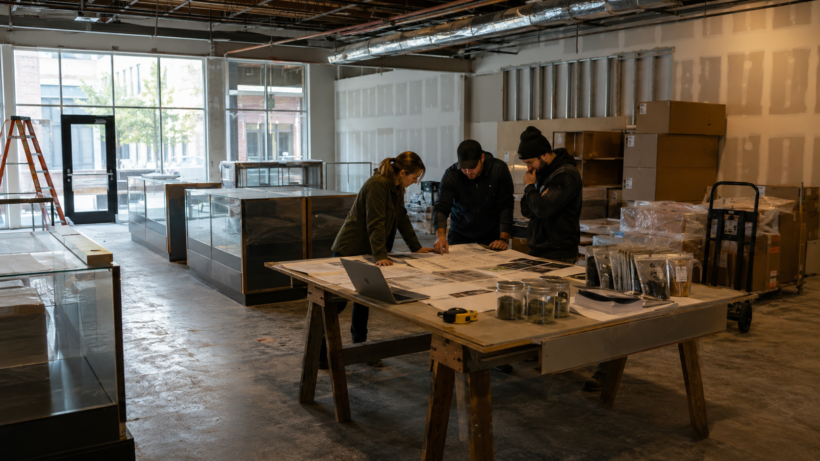 Cannabis expansion team reviews retail buildout plans, equipment costs, lease commitments, and licensing documents while Pennsylvania adult use legalization remains stalled.