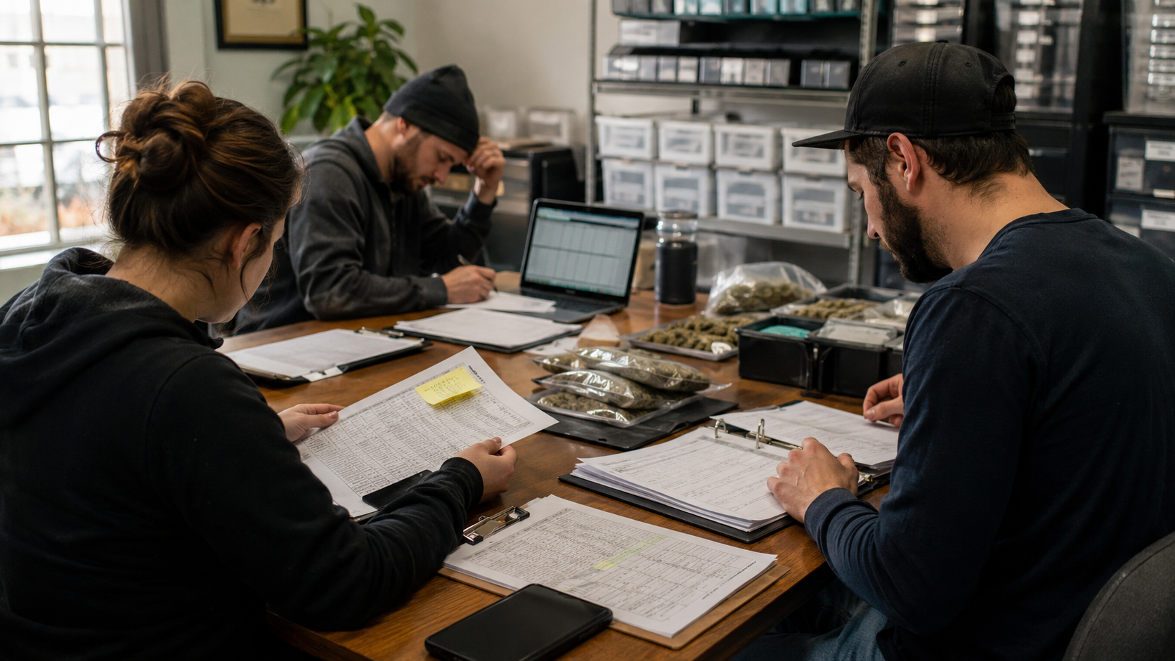 Cannabis distribution staff prepare delivery inventory, product manifests, and compliance paperwork as Virginia regulators increase focus on illegal delivery, diversion, and product verification.