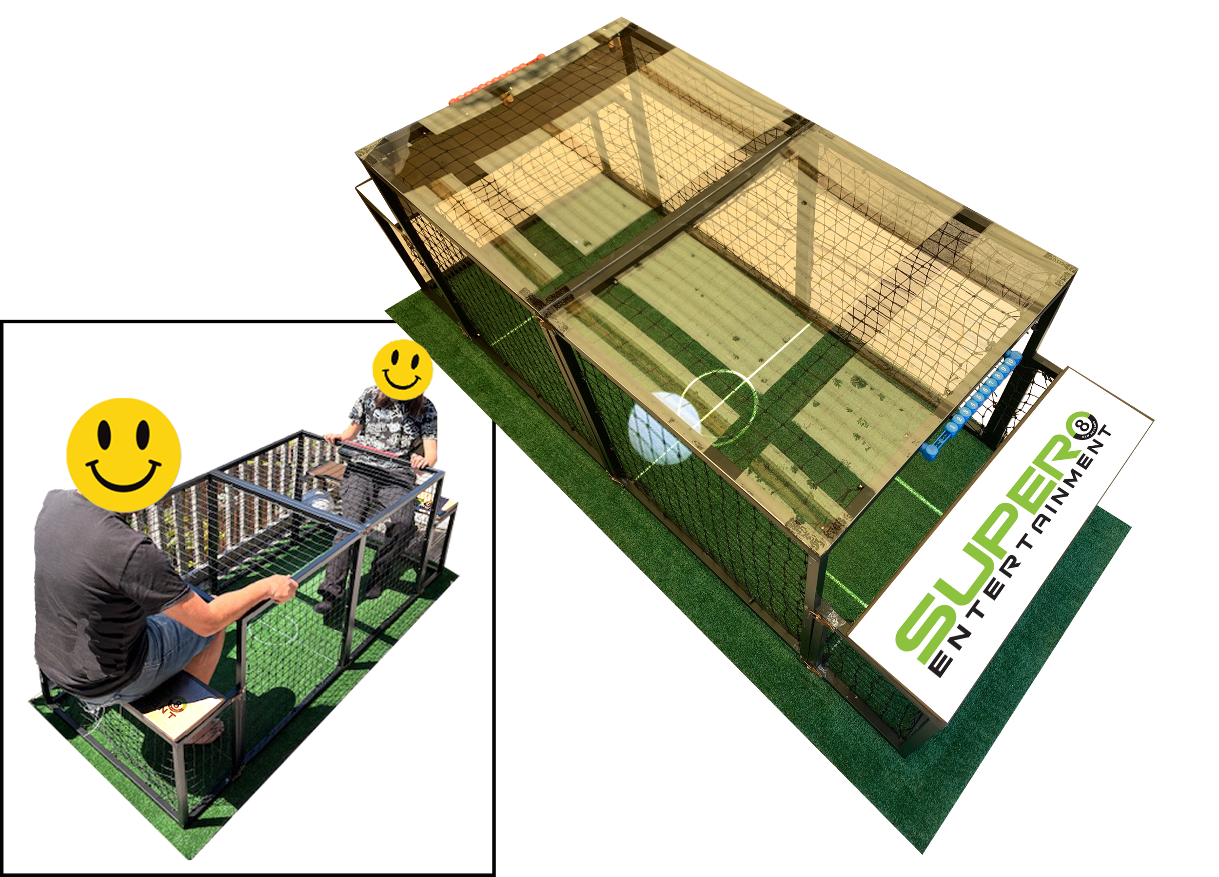 Hire this sit down cage football soccer game in a cage where you score goals between you oppositions legs.