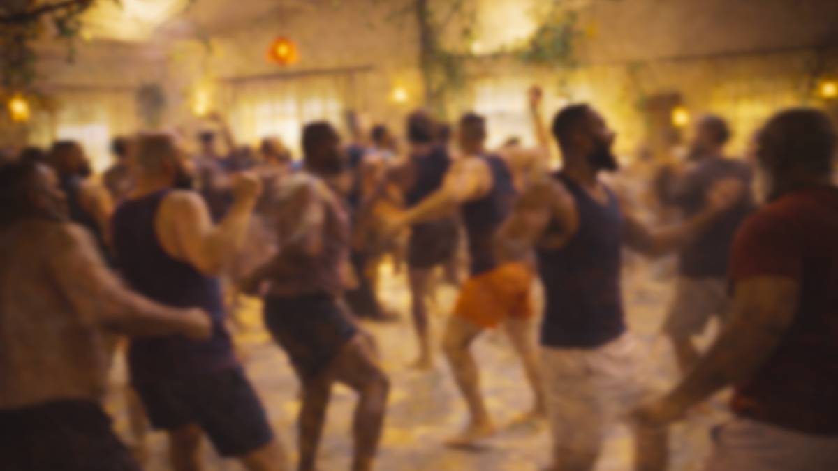 Gay men dancing at a workshop in London