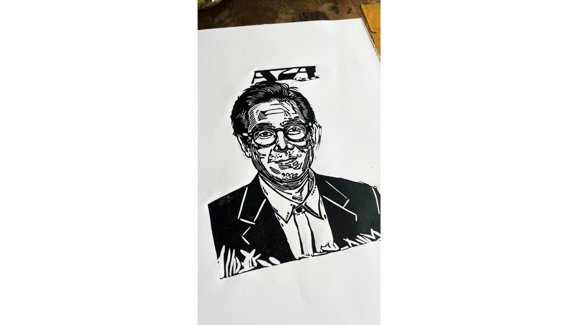 Hand pulled linoprint portrait Ke Huy Quan.png