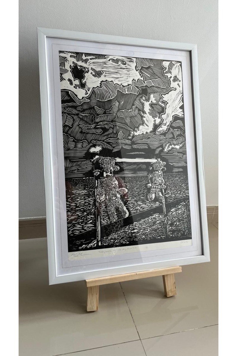 Gallery ready framed linocut made in my home studio