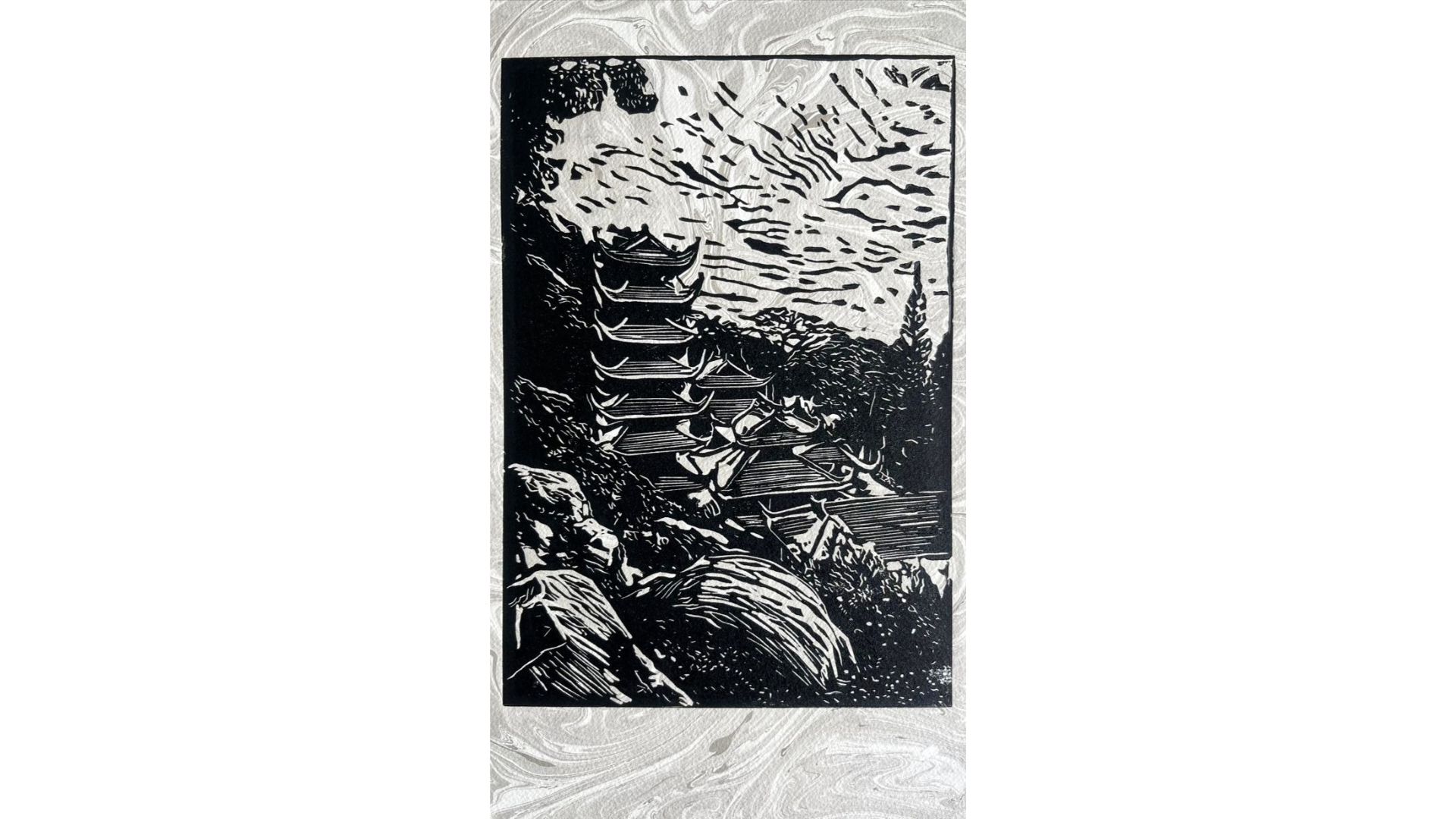 The Mountain Pagoda, Binh Thuan Province (suminagashi marbled edition)