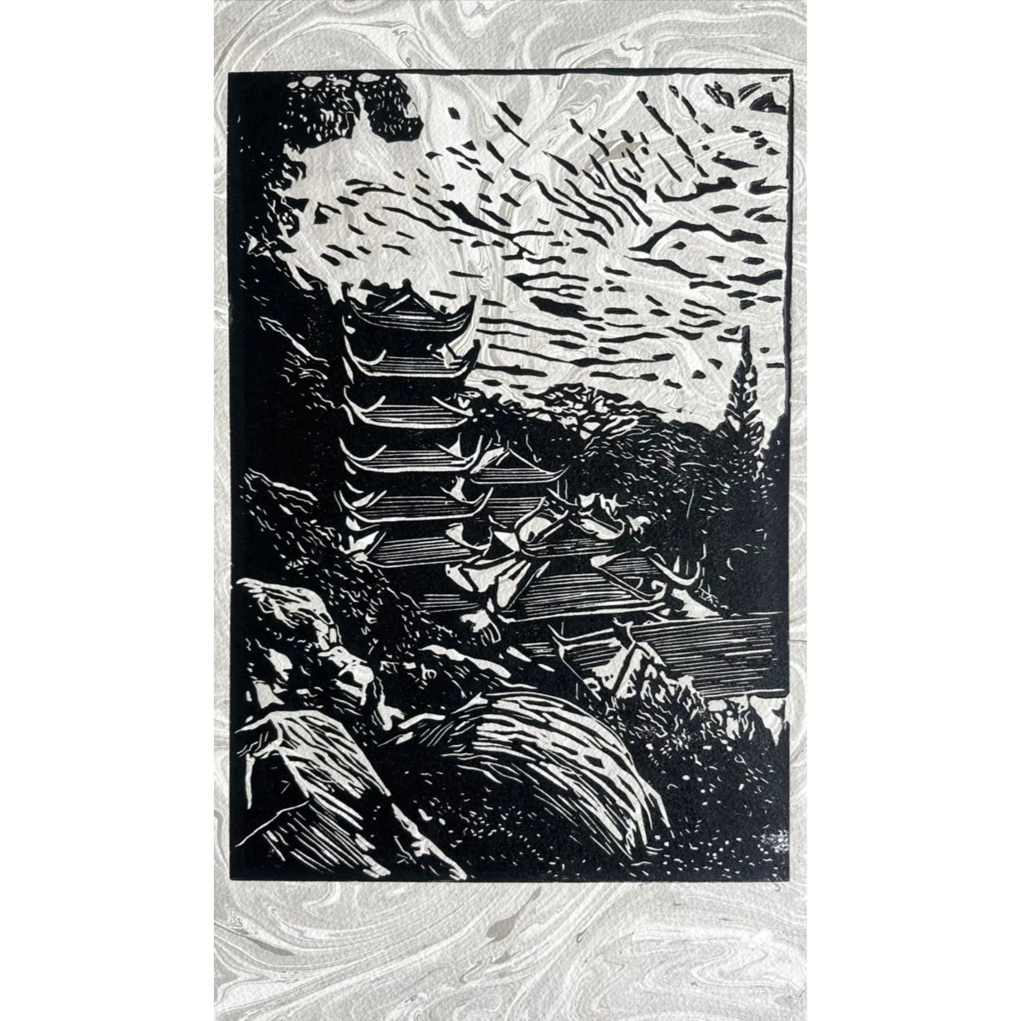 The Mountain Pagoda, Binh Thuan Province (suminagashi marbled edition)