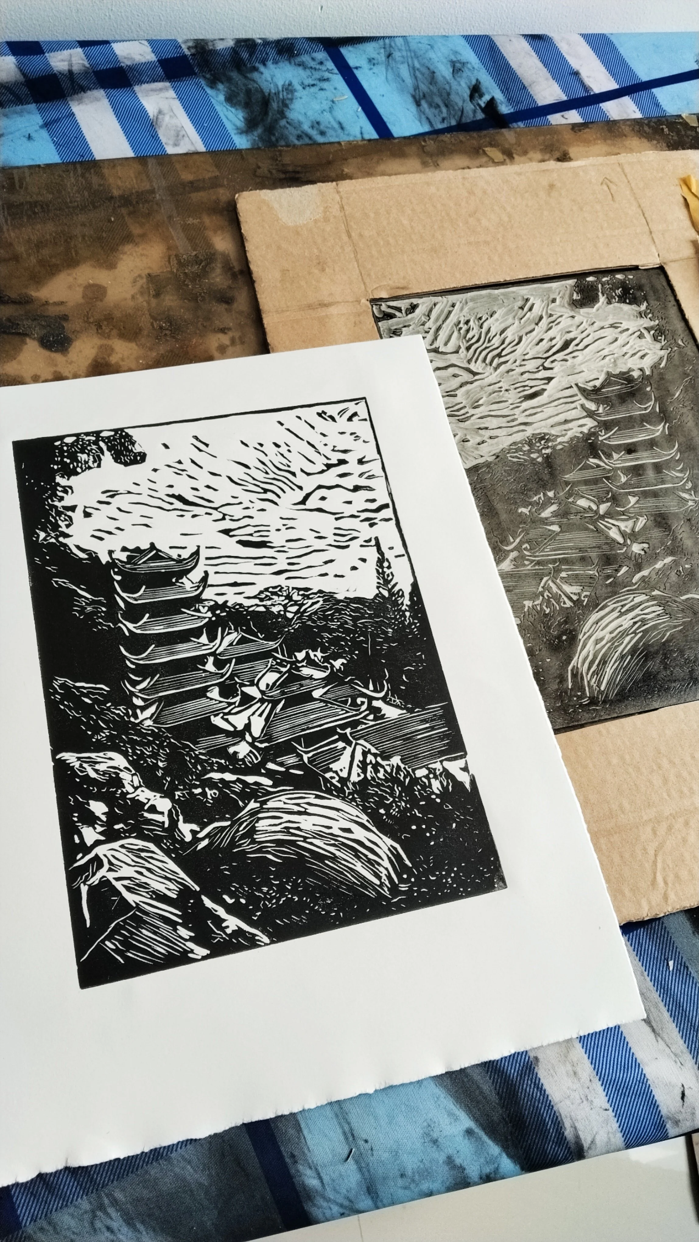 studio shot of pagoda linoprint.jpg