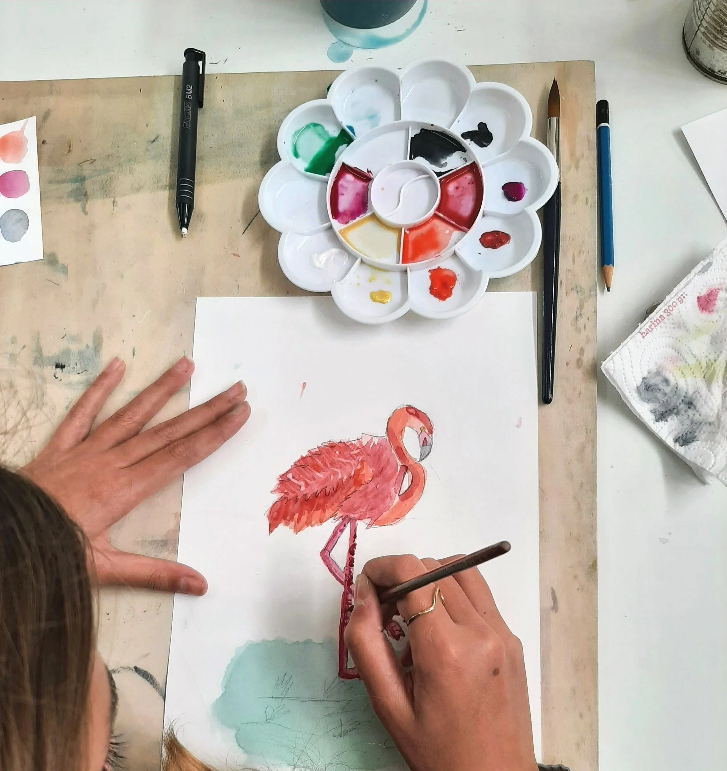 Flamingo watercolour painting - can be linked to KS1 and KS2 animals and living beings and their habitats.