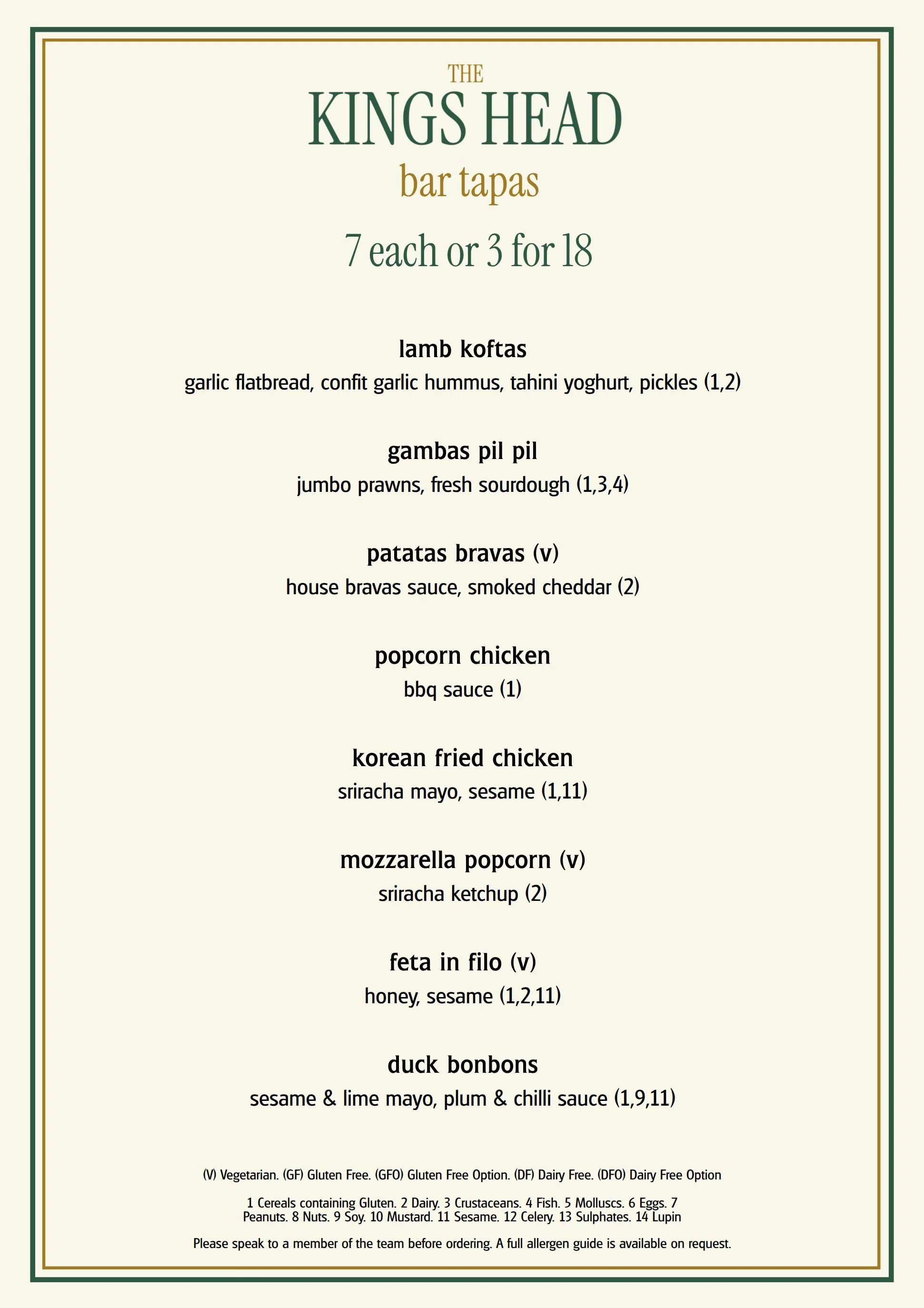 bar tapas menu at the kings head in napton-on-the-hill