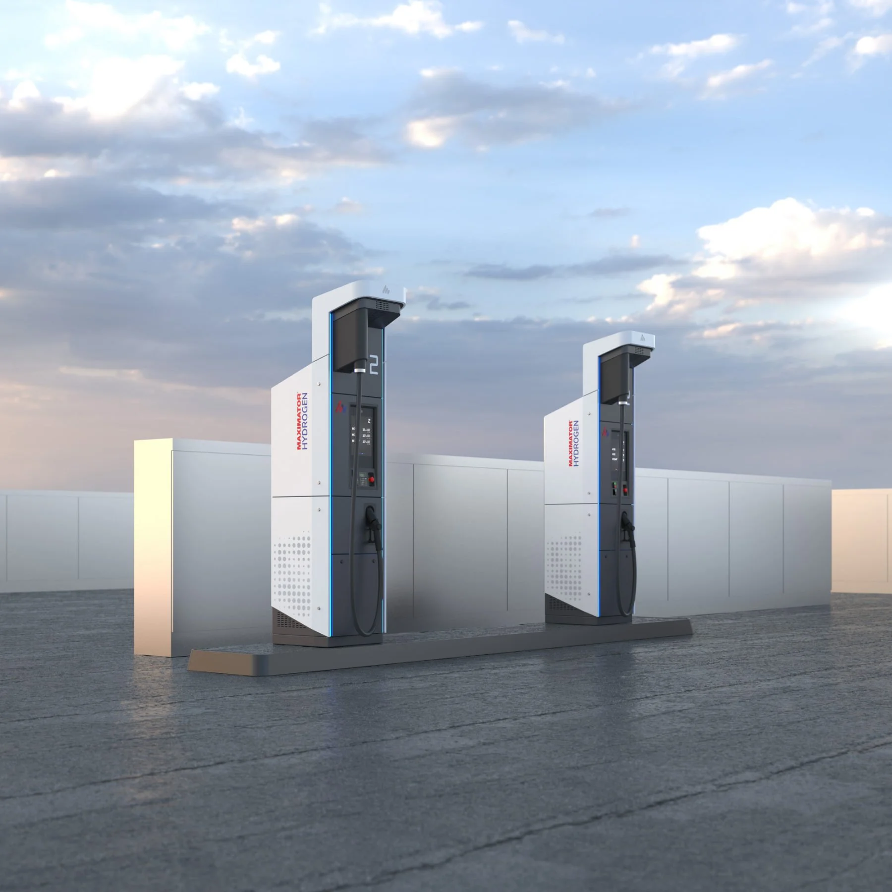 Die finale Anwendung im Außenbereich präsentiert das Industrial Design der MAX Dispenser Tanksäulen mit einer hochwertigen Oberflächenbeschaffenheit, die durch markante grafische Elemente und eine intuitive UX/UI-Schnittstelle ergänzt wird