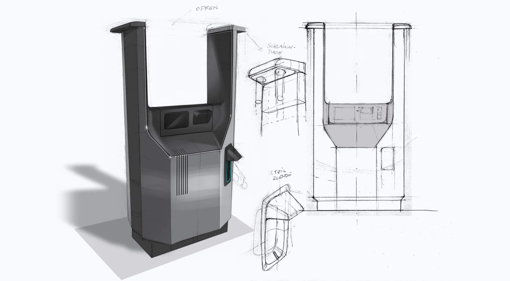 Designstudien in Form von Handskizzen zur Entwicklung einer eigenständigen Designsprache für Maximator Hydrogen.
