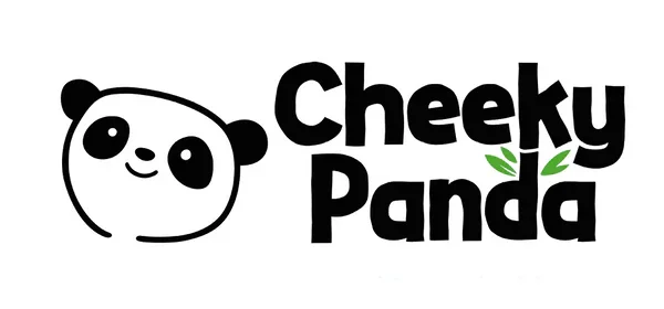 Logo with a cartoon panda face and the text 'Cheeky Panda' with two green leaves.