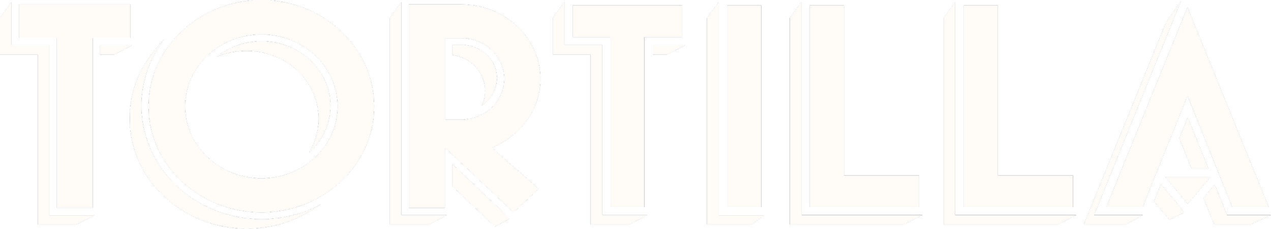 Large black and white text reading "TORTILLA" with stylized design, set against a black background.