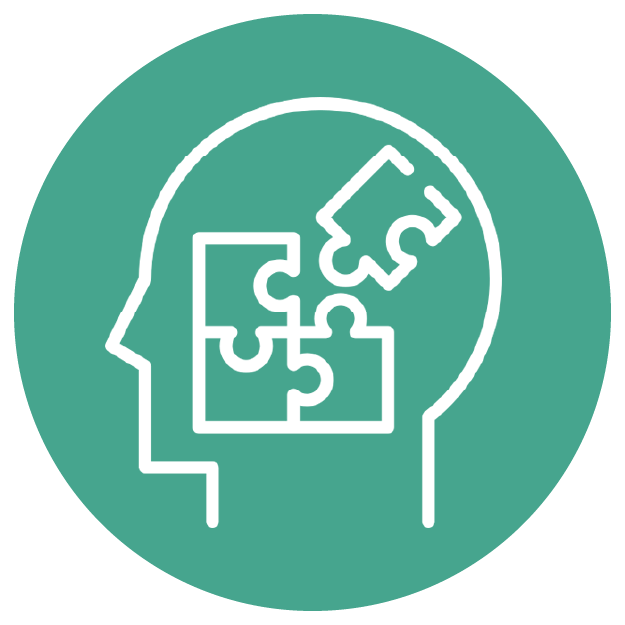 An outline of a human head with puzzle pieces inside, symbolising mental processes or problem-solving. Next Chapter Psychology Website modalities.