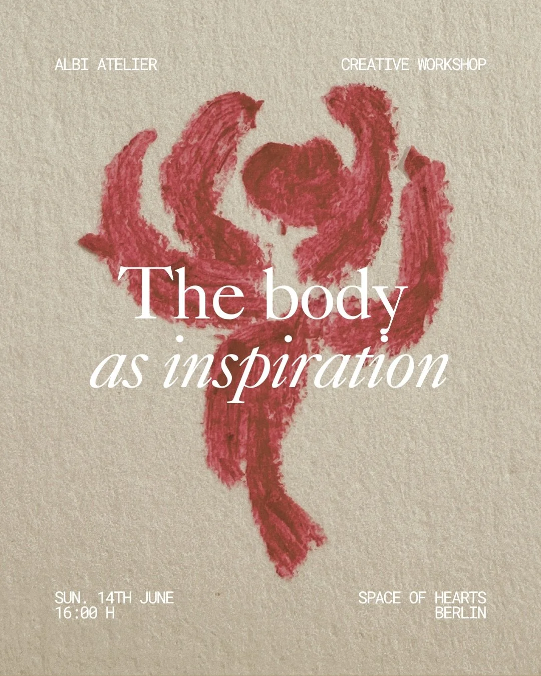 The Body as Inspiration

An Embodied Art Workshop facilitated by Albi Atelier
Our bodies hold stories, sensations, emotions, and inner landscapes that often remain unheard in everyday life. In this immersive workshop, we will slow down, listen inward