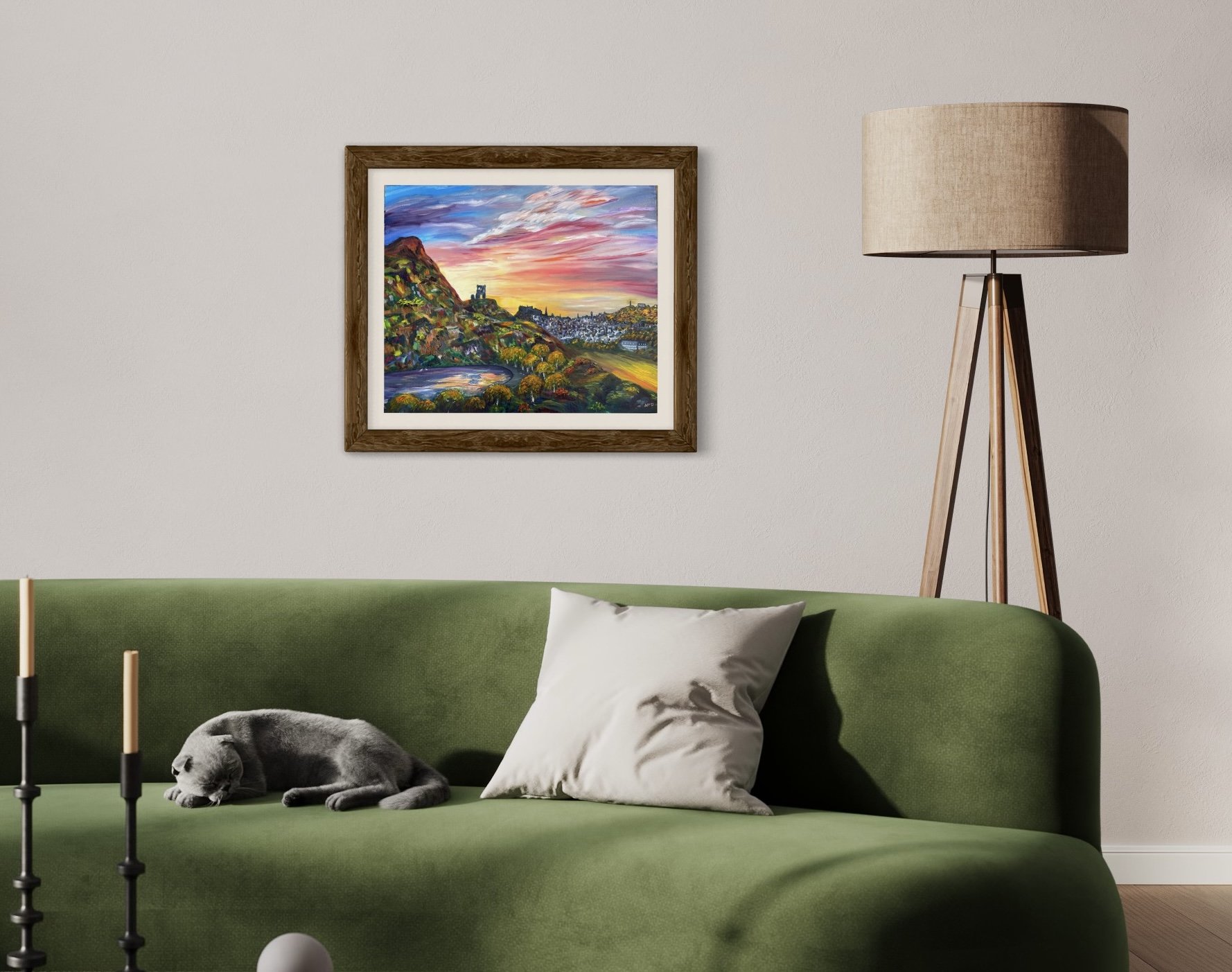 Holyrood Sunset, with a darker frame to stand out in this room.