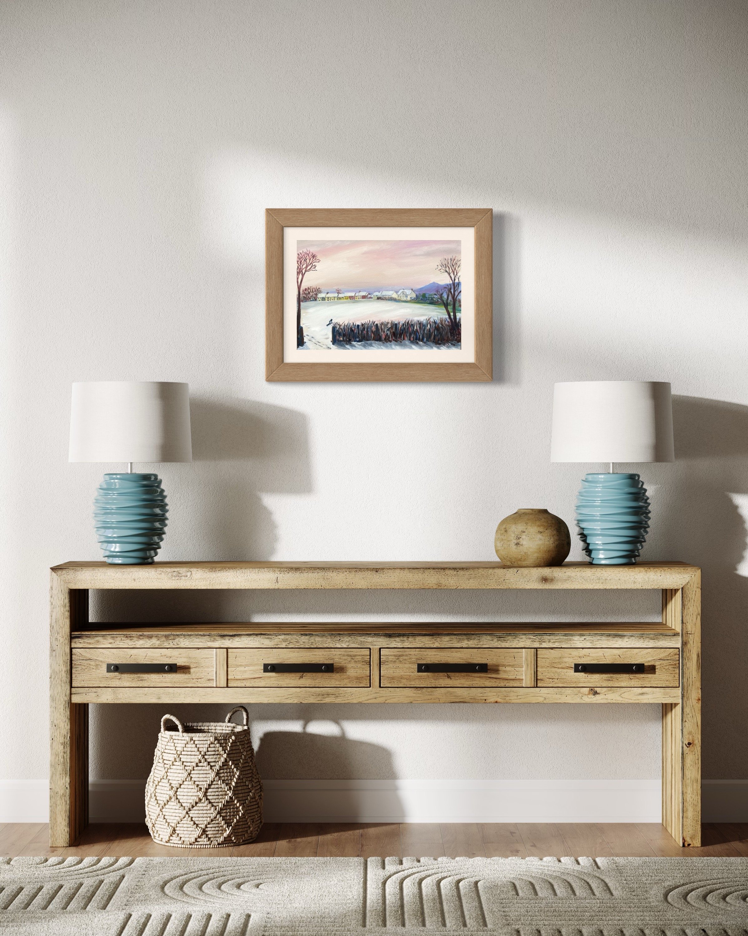 'Garw Magpie' 12" (H) x 18, with 2" light oak frame and  1.5" cream mount