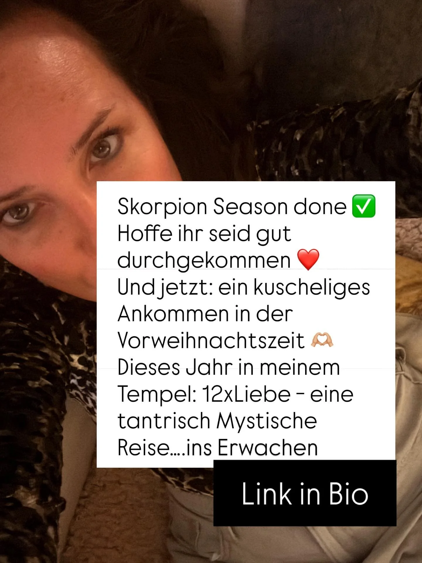 ✨ 12&times; Liebe &ndash; dein Dezemberritual ✨
Zw&ouml;lf N&auml;chte, zw&ouml;lf Meditationen, zw&ouml;lf Schritte in ein offenes Herz.
F&uuml;r Frauen, die den Dezember bewusst, still und verbunden erleben wollen. 🤍

➡️ Starte am 30. November im 