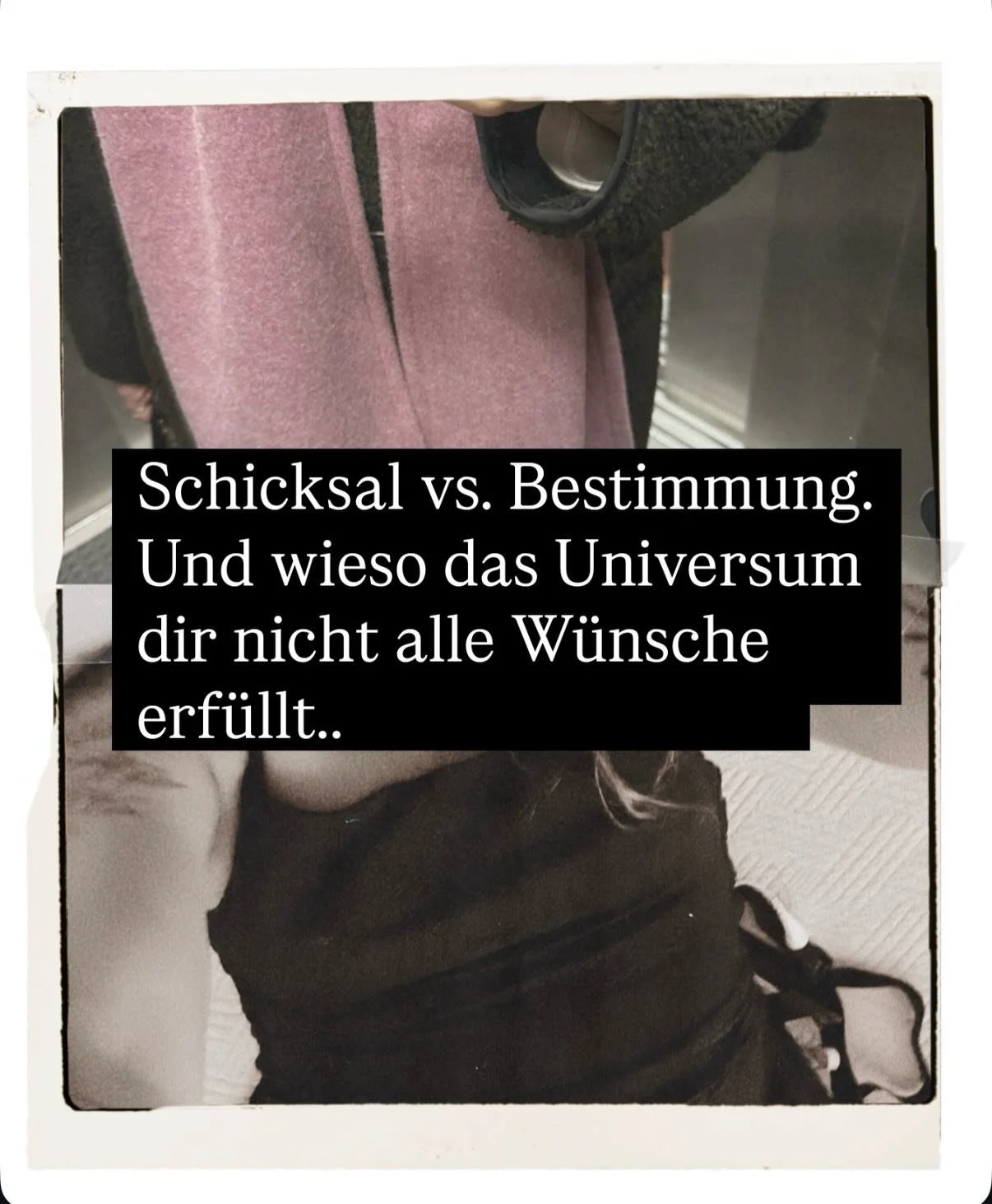 Schicksal bringt dir M&ouml;glichkeiten.
Bestimmung entsteht dort,
wo du bereit bist, Verantwortung zu &uuml;bernehmen.

Nicht alles, was dir begegnet, wird gelebt.
Manches scheitert nicht am Au&szlig;en &ndash;
sondern an inneren Widerst&auml;nden.
