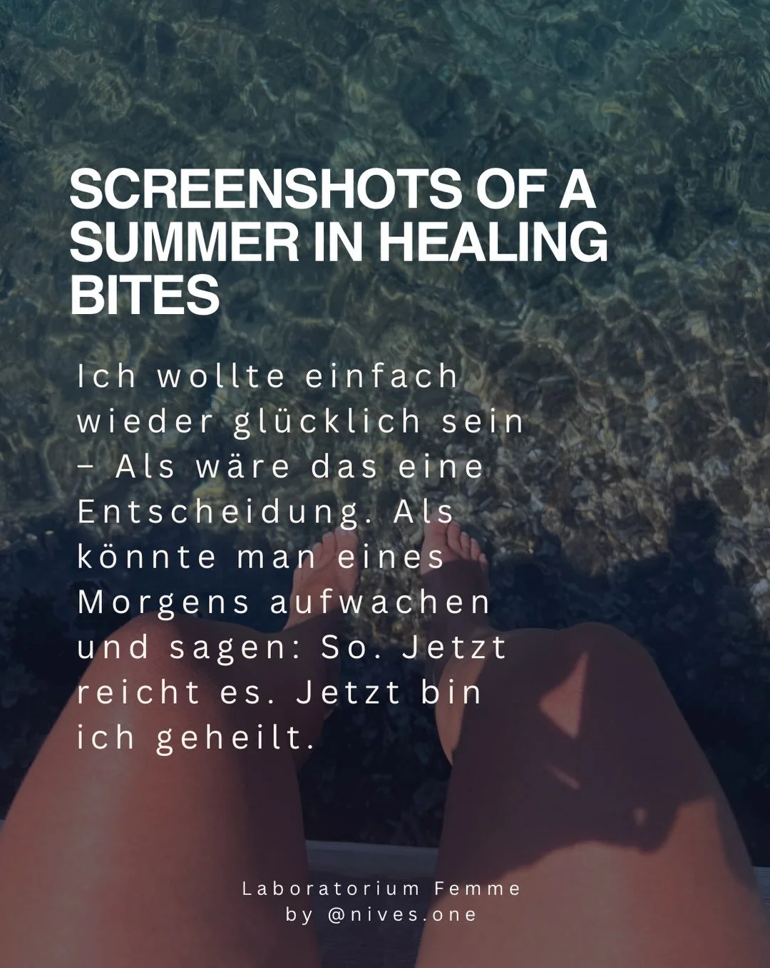 Dieser Sommer hat mich nicht geheilt.

Zumindest nicht auf diese sch&ouml;ne, lineare Art, in der wir gerne &uuml;ber Heilung sprechen.

Ich habe geweint. Ich war w&uuml;tend. Ich habe vermisst. Vergeben. Wieder vermisst.

Und dazwischen gelebt.

Sal