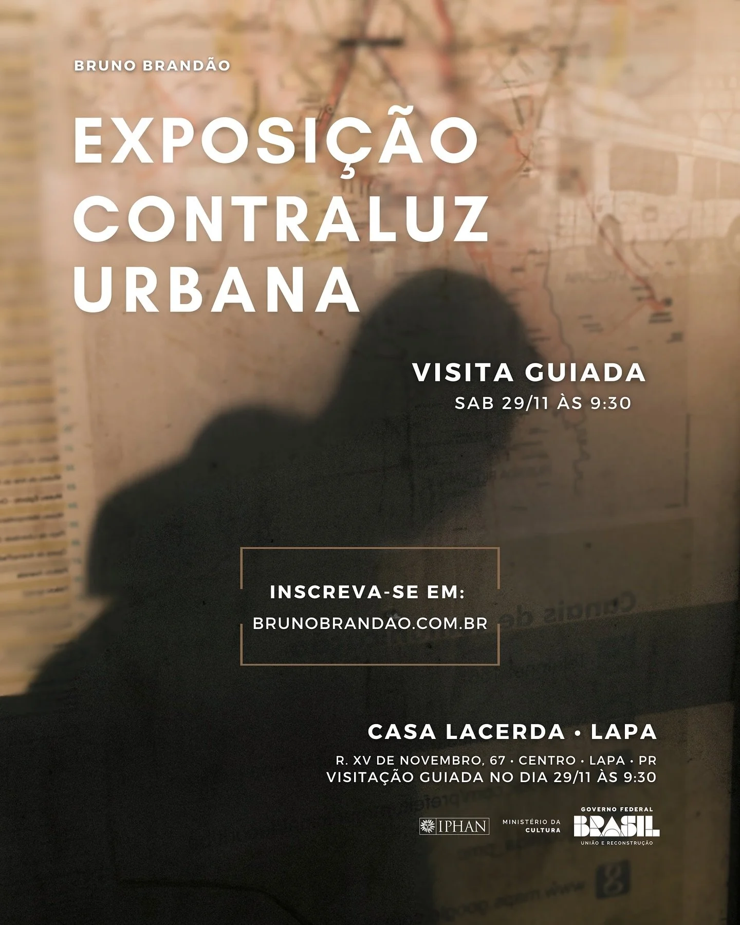 No s&aacute;bado, dia 29 de novembro, &agrave;s 9h30, vou fazer uma visita guiada da minha exposi&ccedil;&atilde;o Contraluz Urbana, que est&aacute; em cartaz no Museu Casa Lacerda, Casa do Patrim&ocirc;nio do IPHAN na Lapa, at&eacute; janeiro de 202