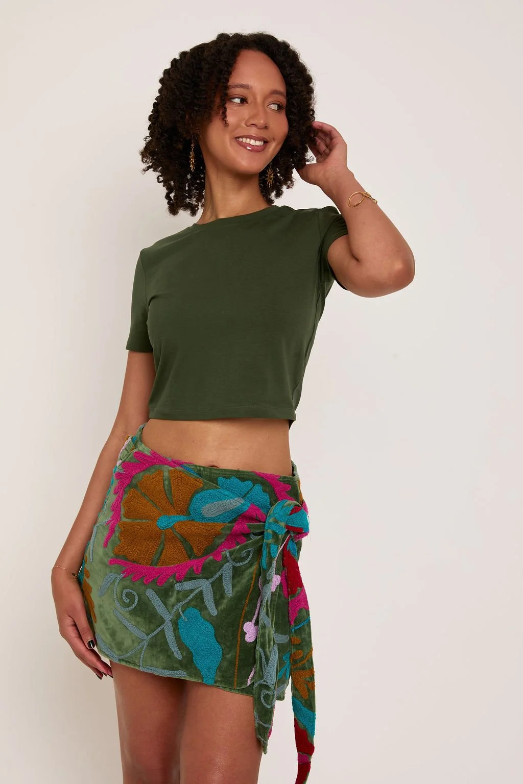 Dark green and deep pink Frida skirt