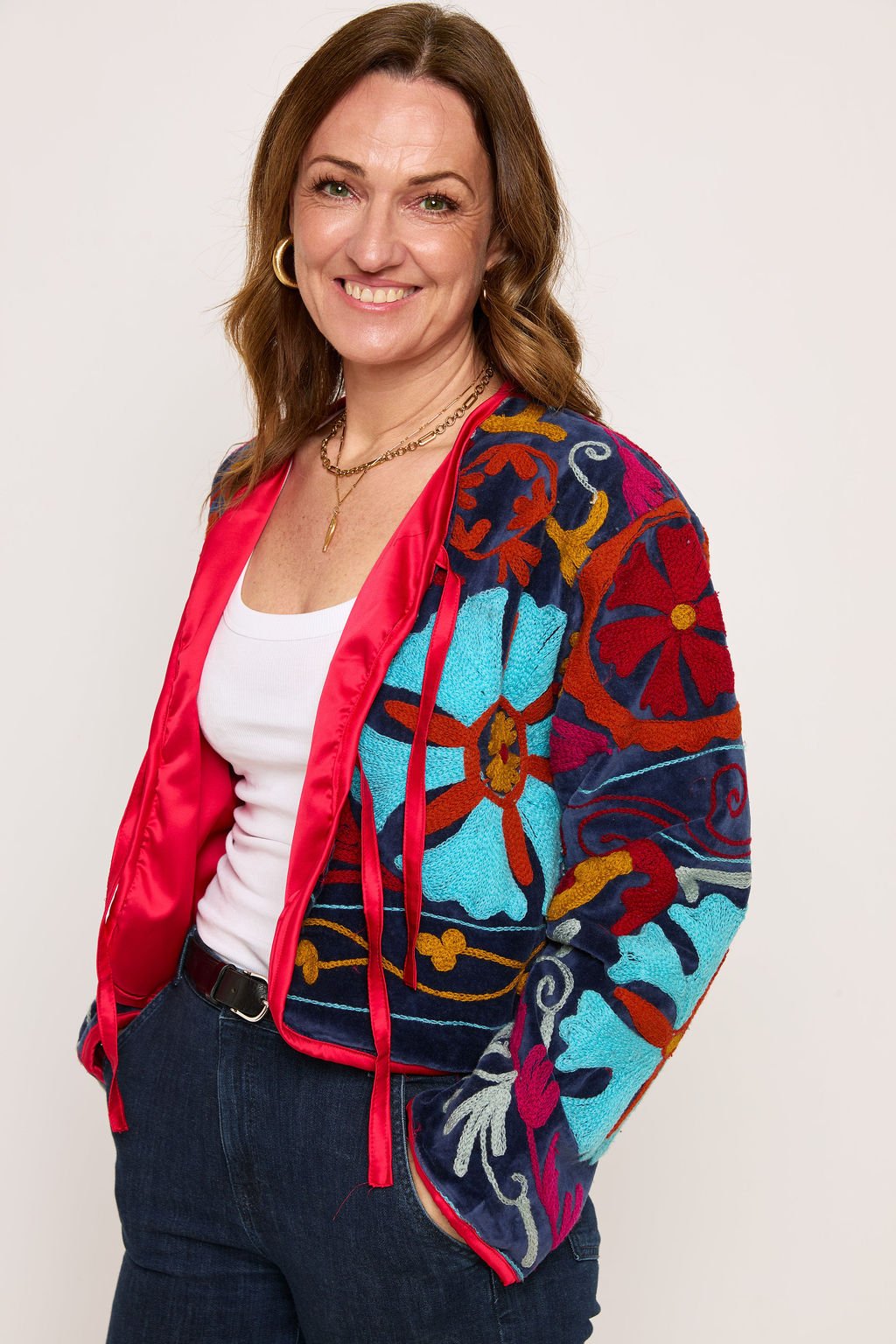 Navy and Red Frida Jacket