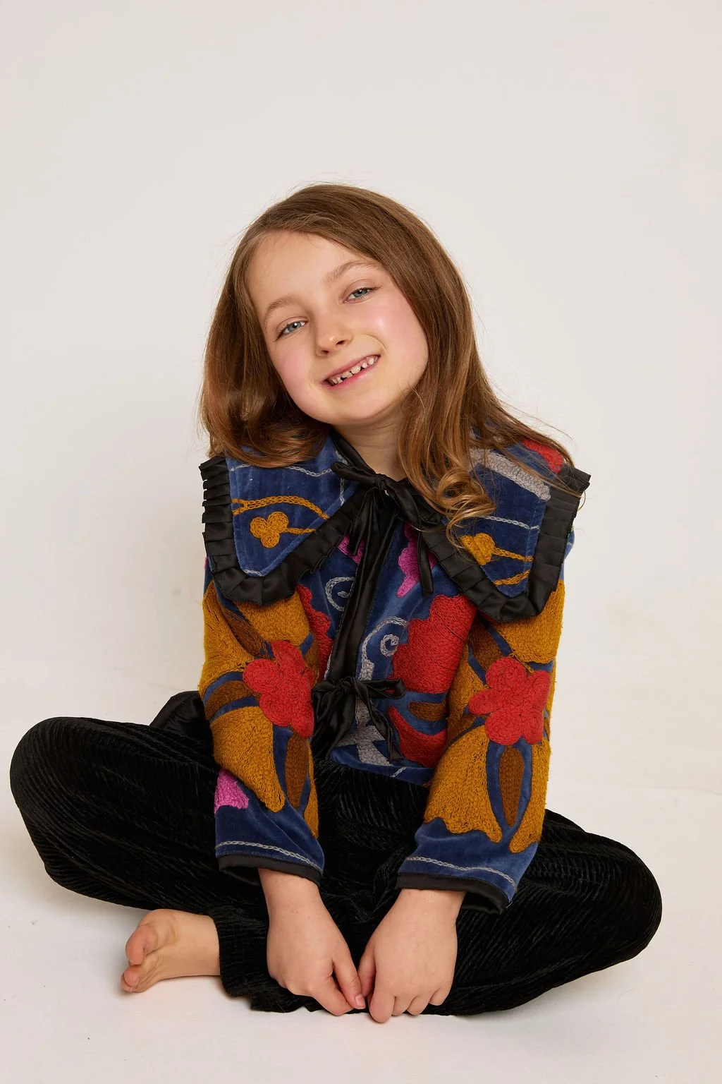 Blue and Orange Frida Velvet Children's Jacket