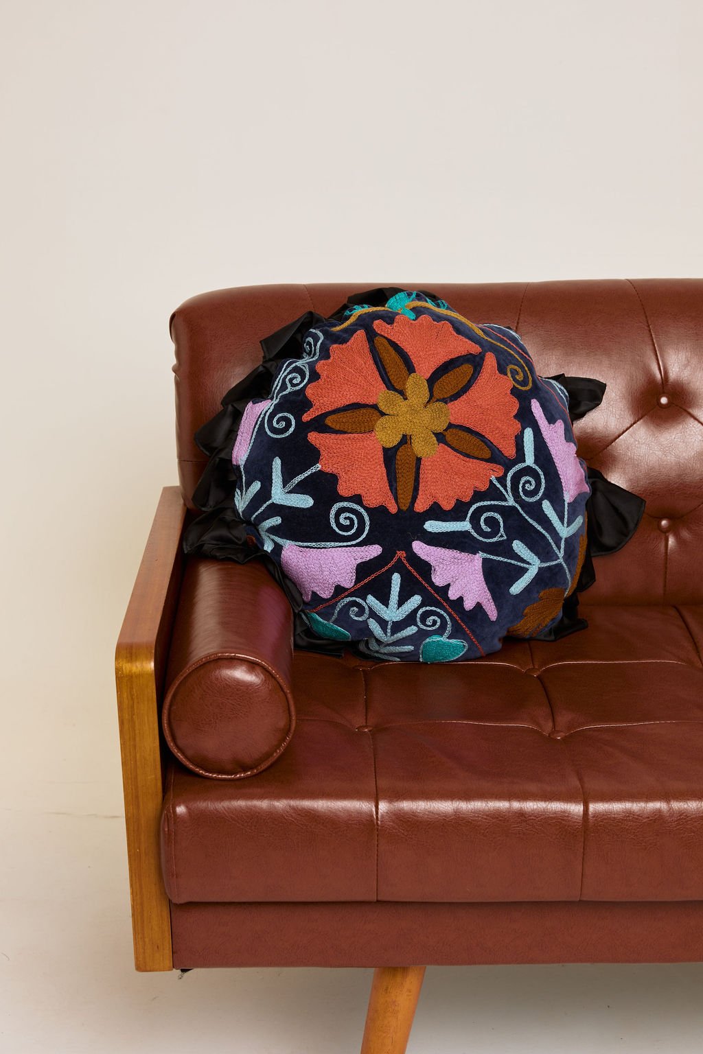 Vibrant Suzani Cushion with Satin Frill