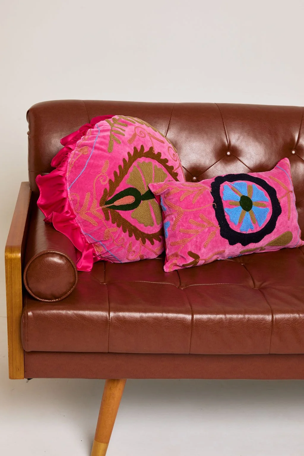 Vibrant Suzani Cushion with Satin Frill