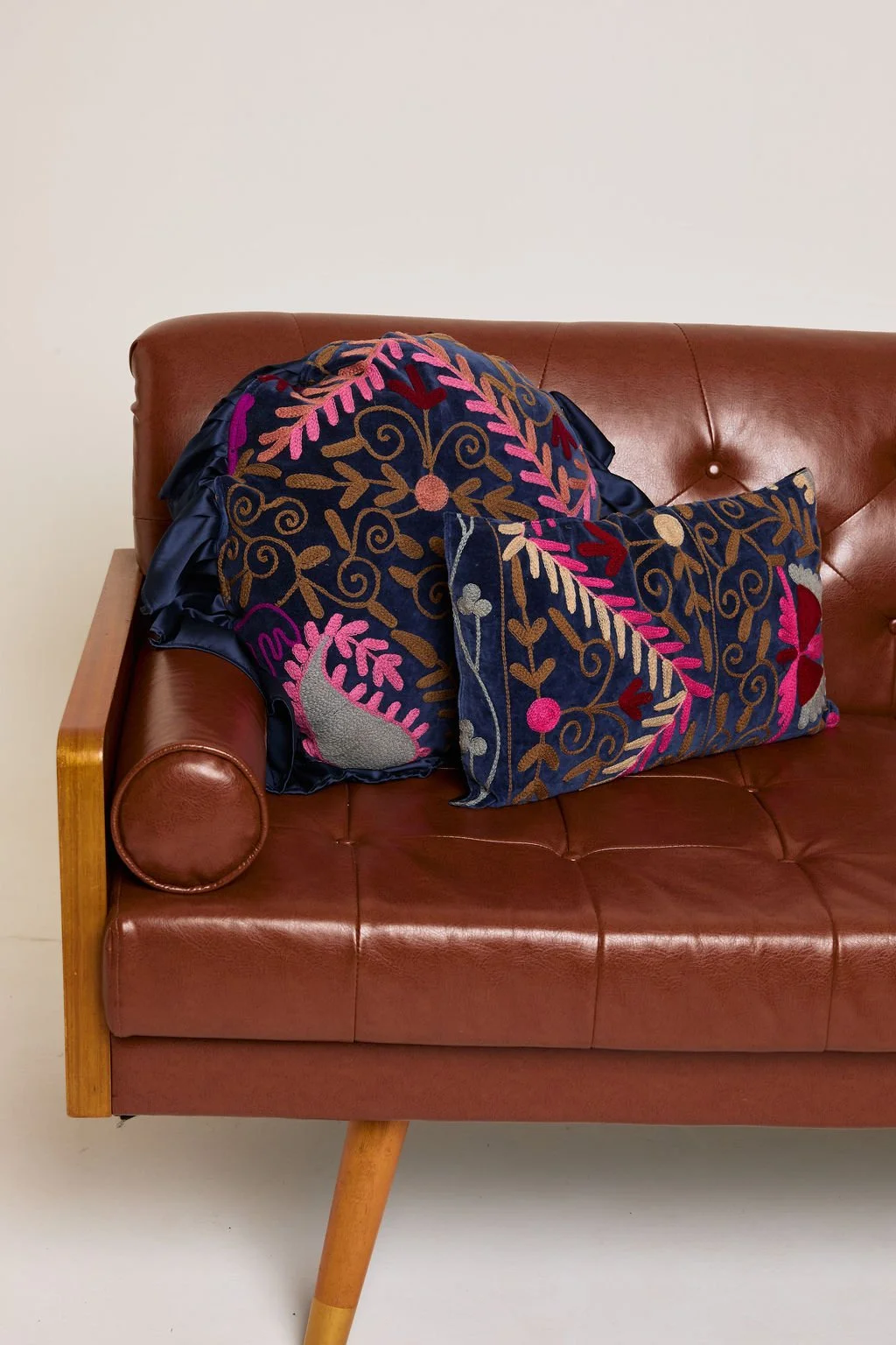 Vibrant Suzani Cushion with Satin Frill