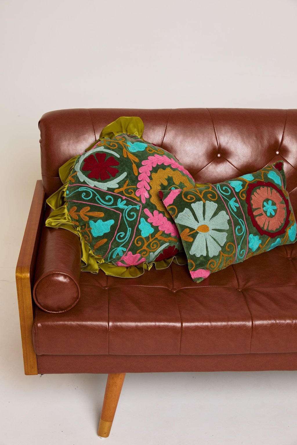 Vibrant Suzani Cushion with Satin Frill