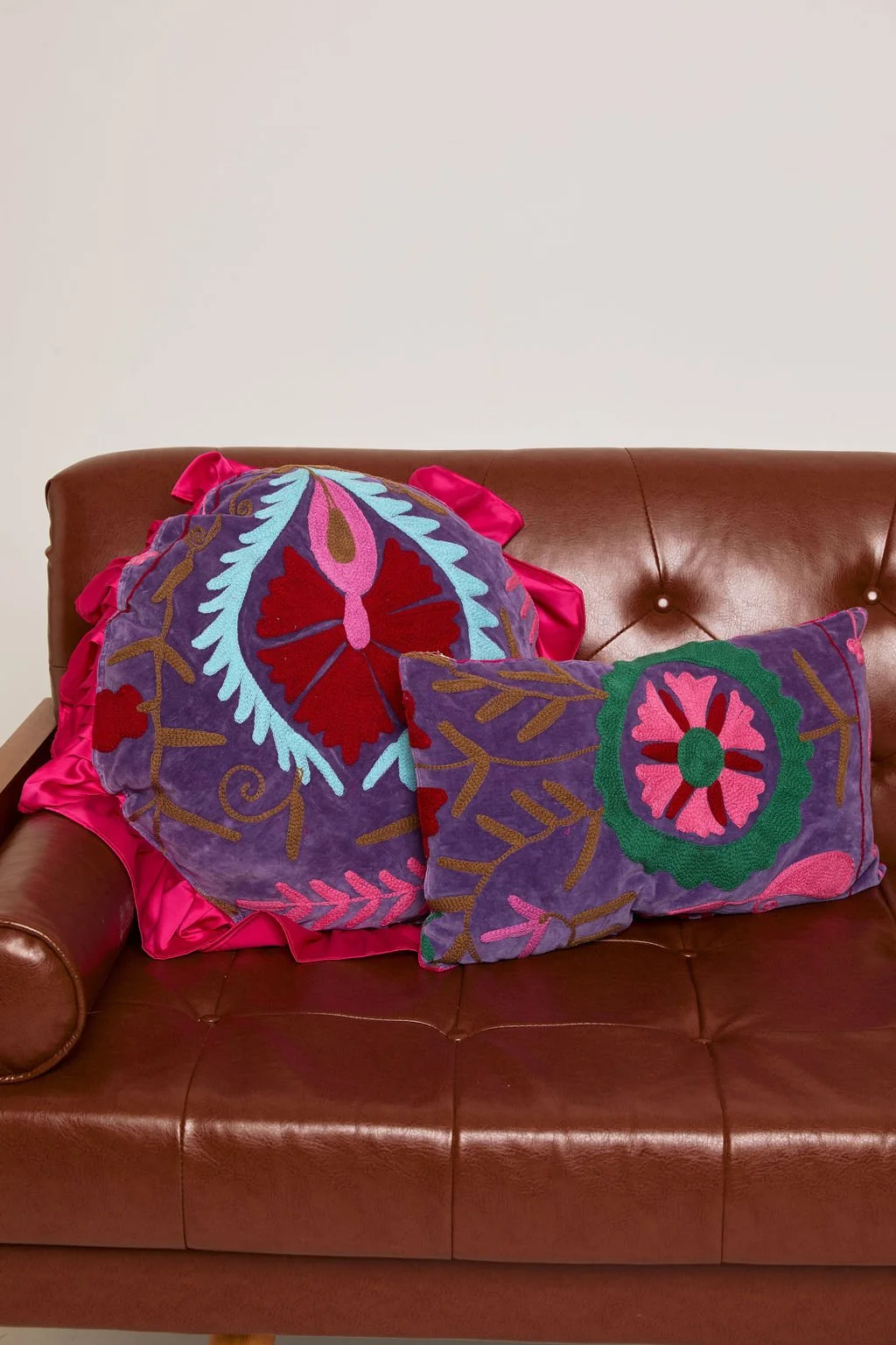 Vibrant Suzani Cushion with Satin Frill