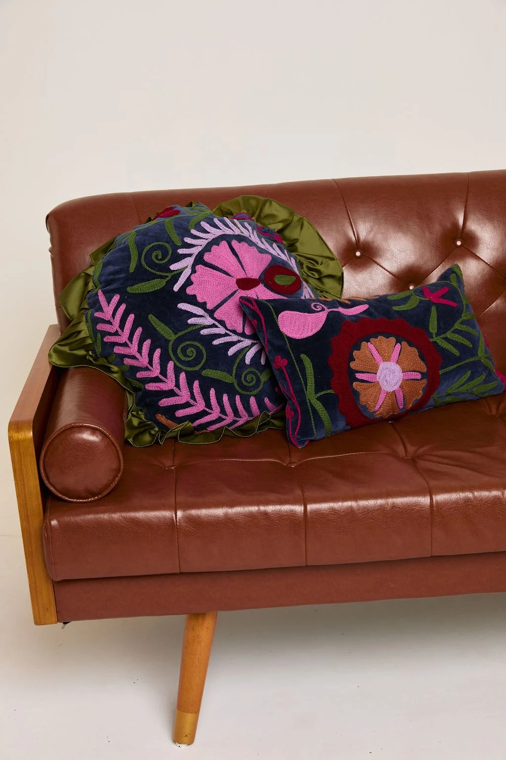 Vibrant Suzani Cushion with Satin Frill