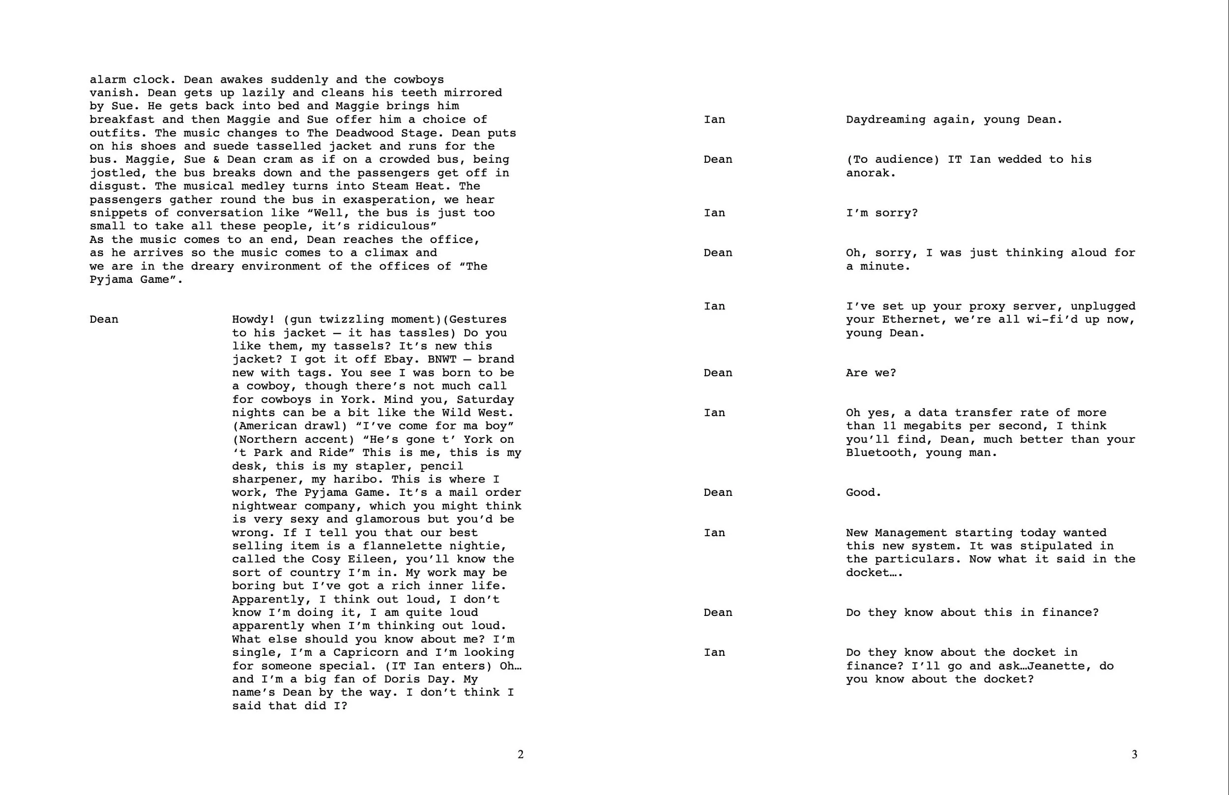 Pages 2 & 3 of script