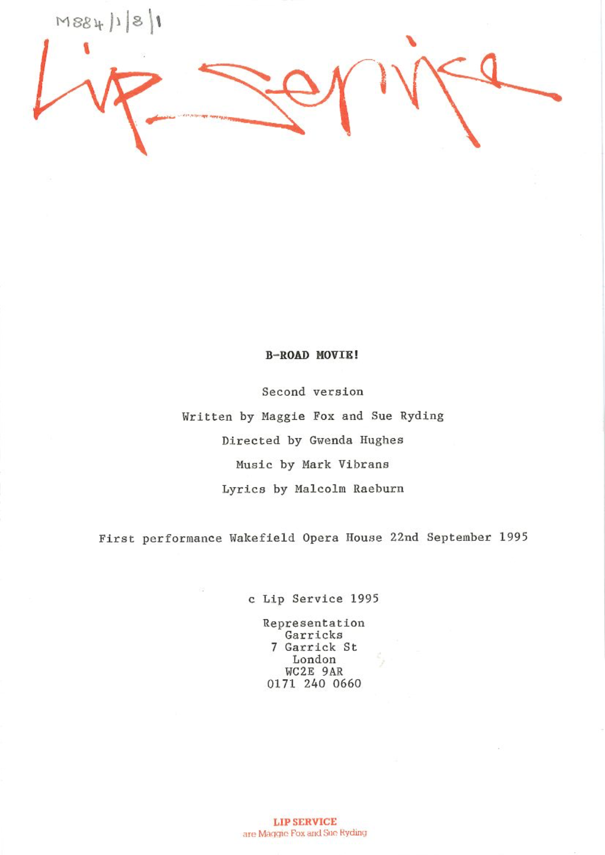 Front page of script