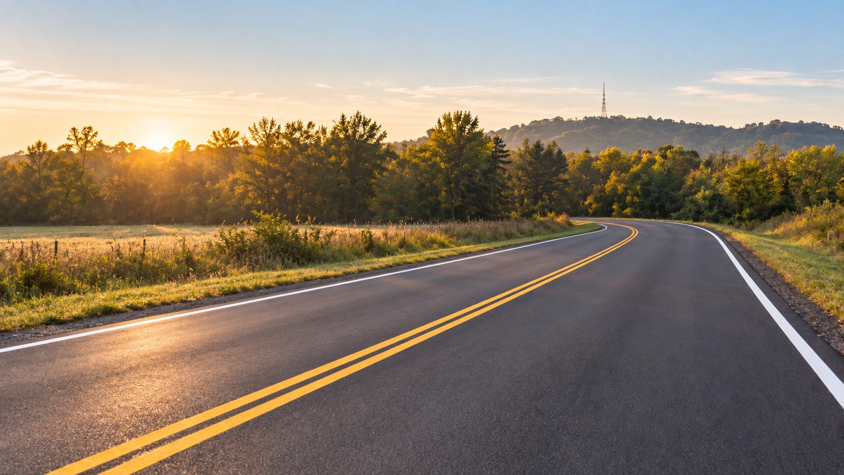 Finished roadway with fresh pavement markings by Kerr Bros. in Middle Tennessee
