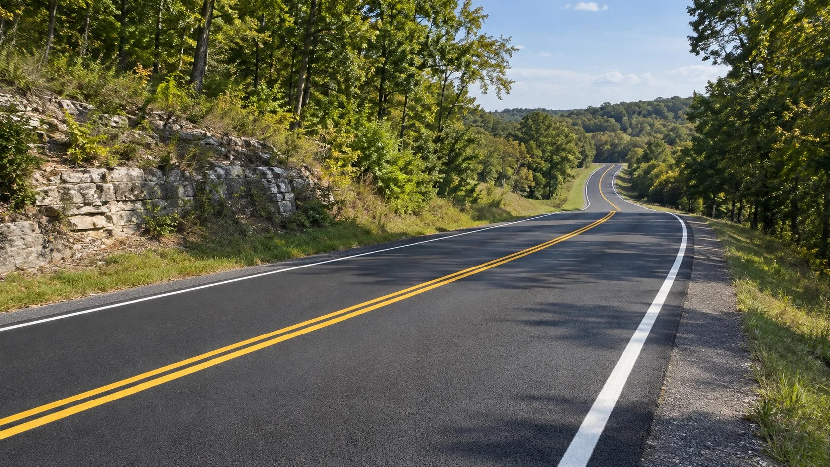 Thermoplastic lane striping on a Middle Tennessee roadway by Kerr Bros.