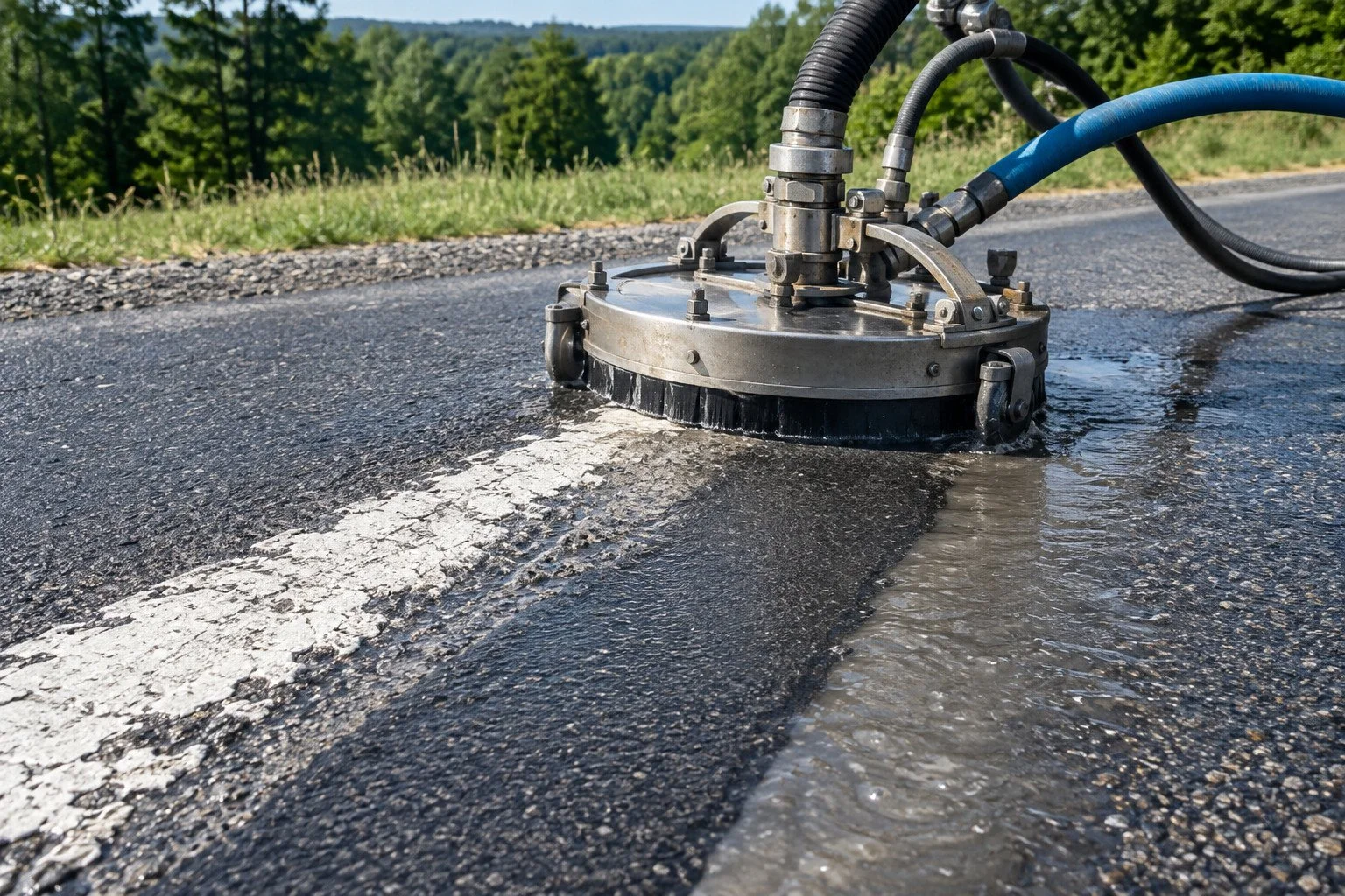 Water blasting removal of old pavement markings in Middle Tennessee