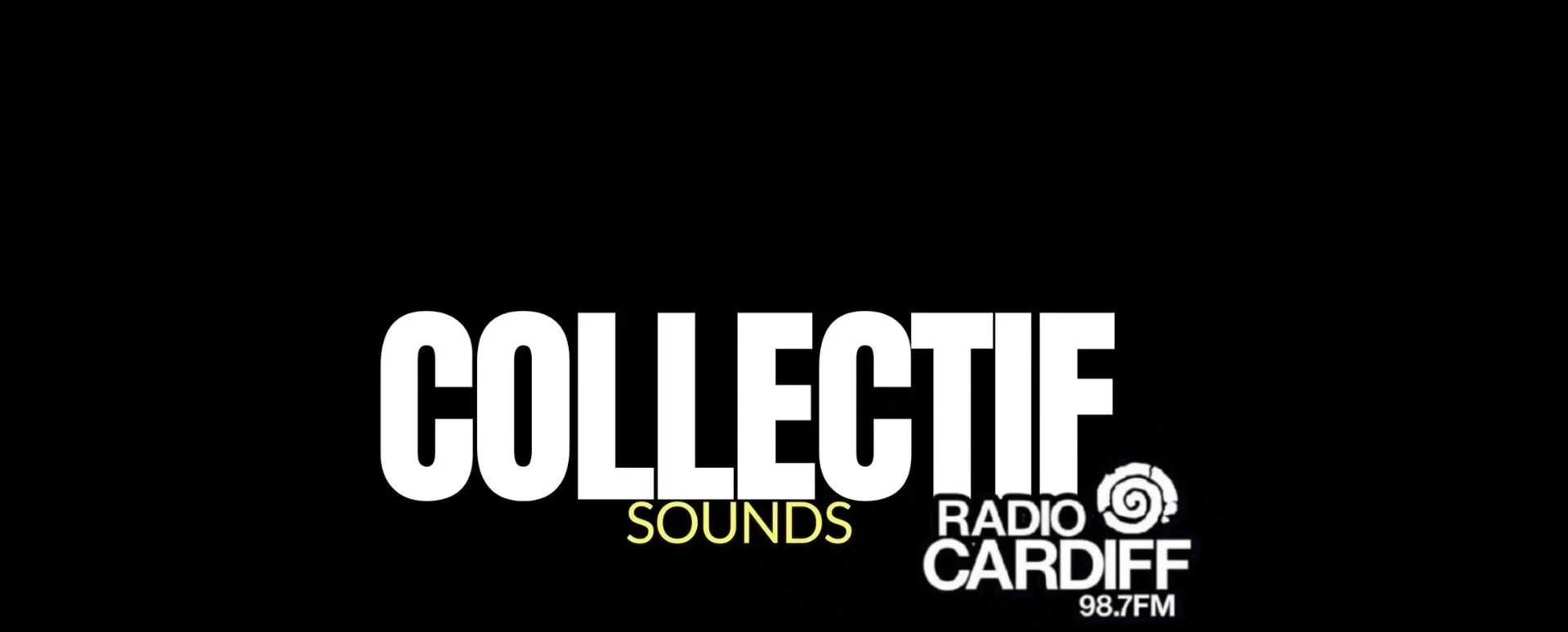 Logo for Collectie Sounds Radio Cardiff 98.7FM with a black background and white and yellow text.