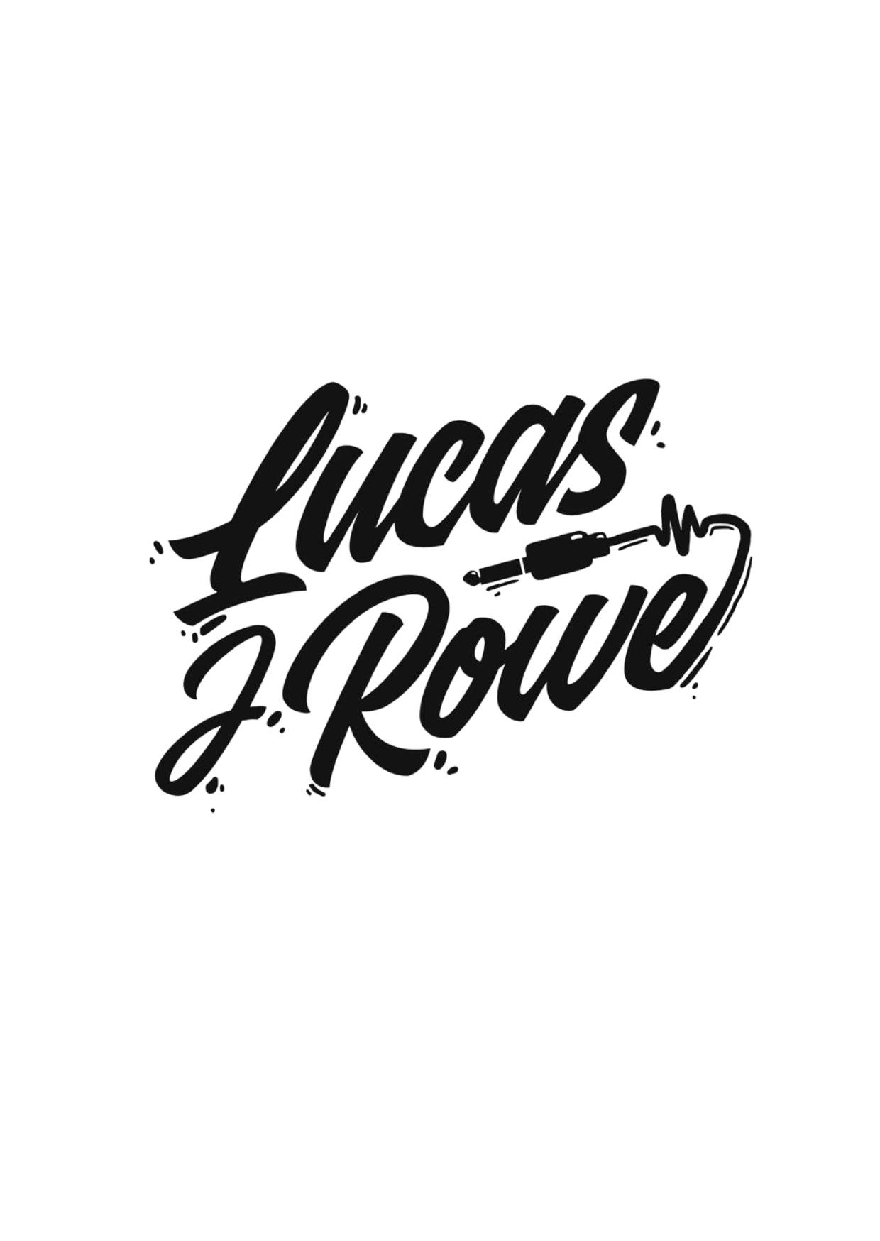 Black logo with the words "Lucas J. Rowe" in cursive, with a syringe illustration integrated into the design.