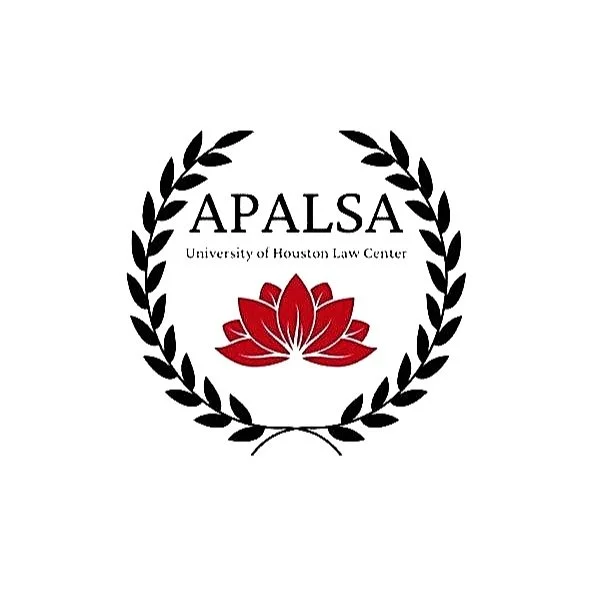 Logo for APALSA, the University of Houston Law Center, featuring a red lotus flower surrounded by a black laurel wreath.