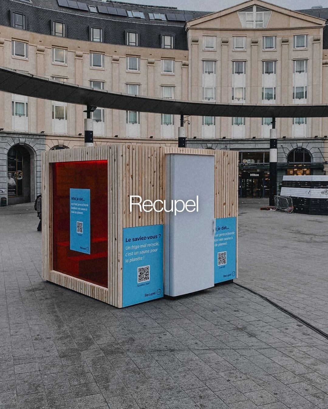 Most people don&rsquo;t see what happens after they throw something away.

For Recupel, we created an installation that makes that impact tangible.

A container where a wooden sauna and a fridge are built into one, making the impact of bad recycling 