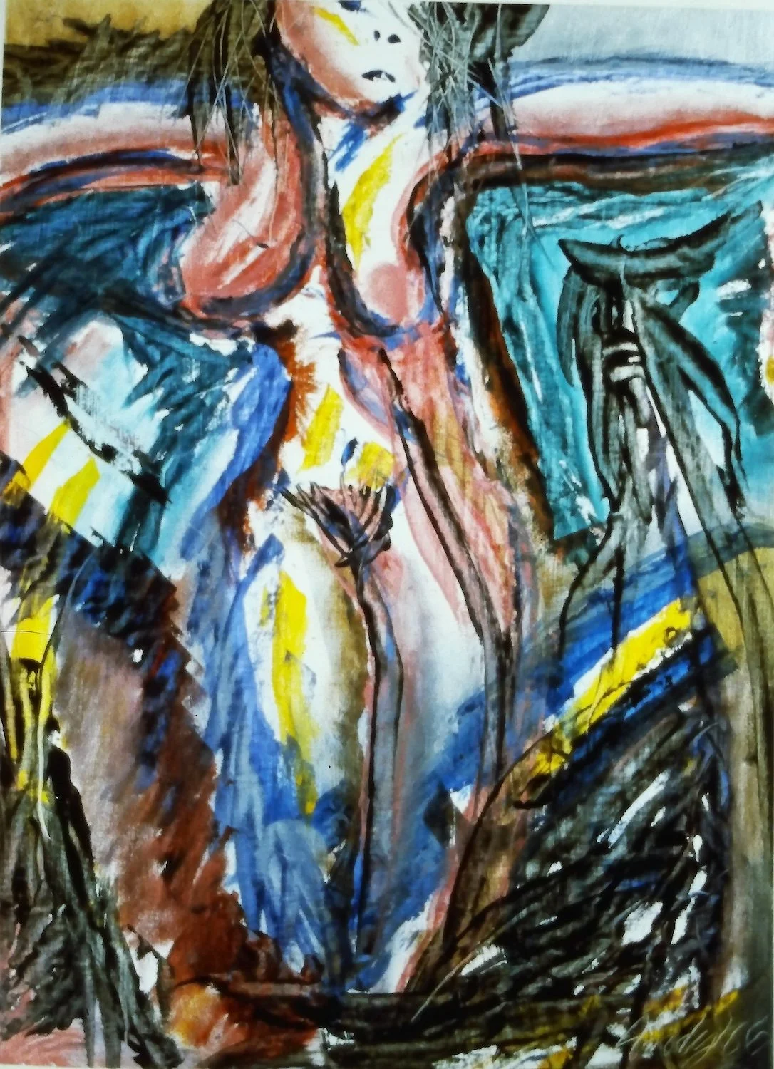Abstracted oil painting of a female figure