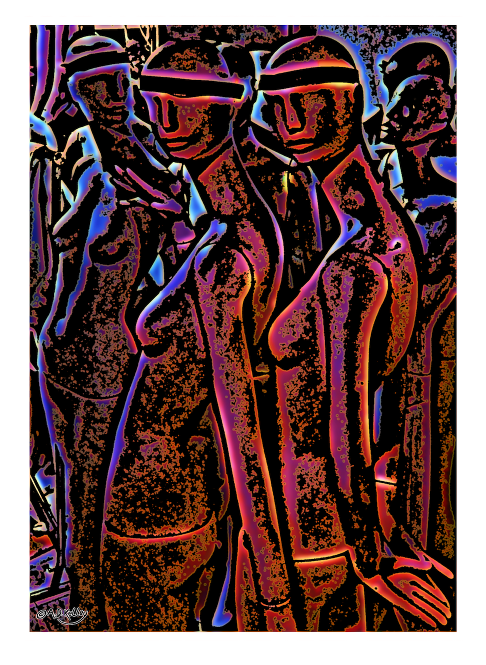 Very colorfull digital artwork from a digital photograph of mannequins stuck in their perspectives