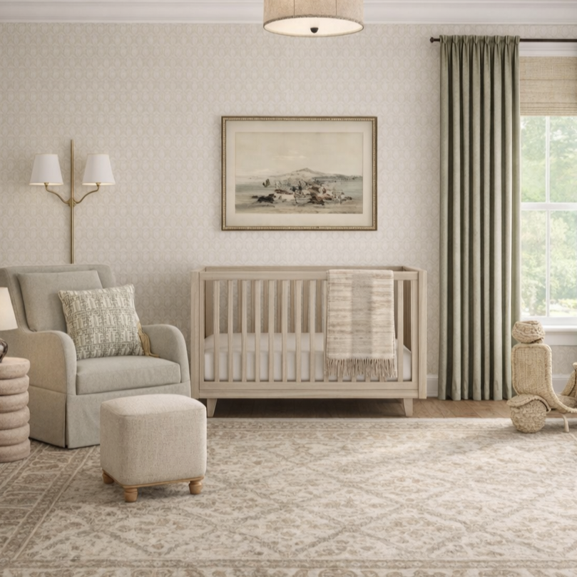 warm modern baby boy's nursery